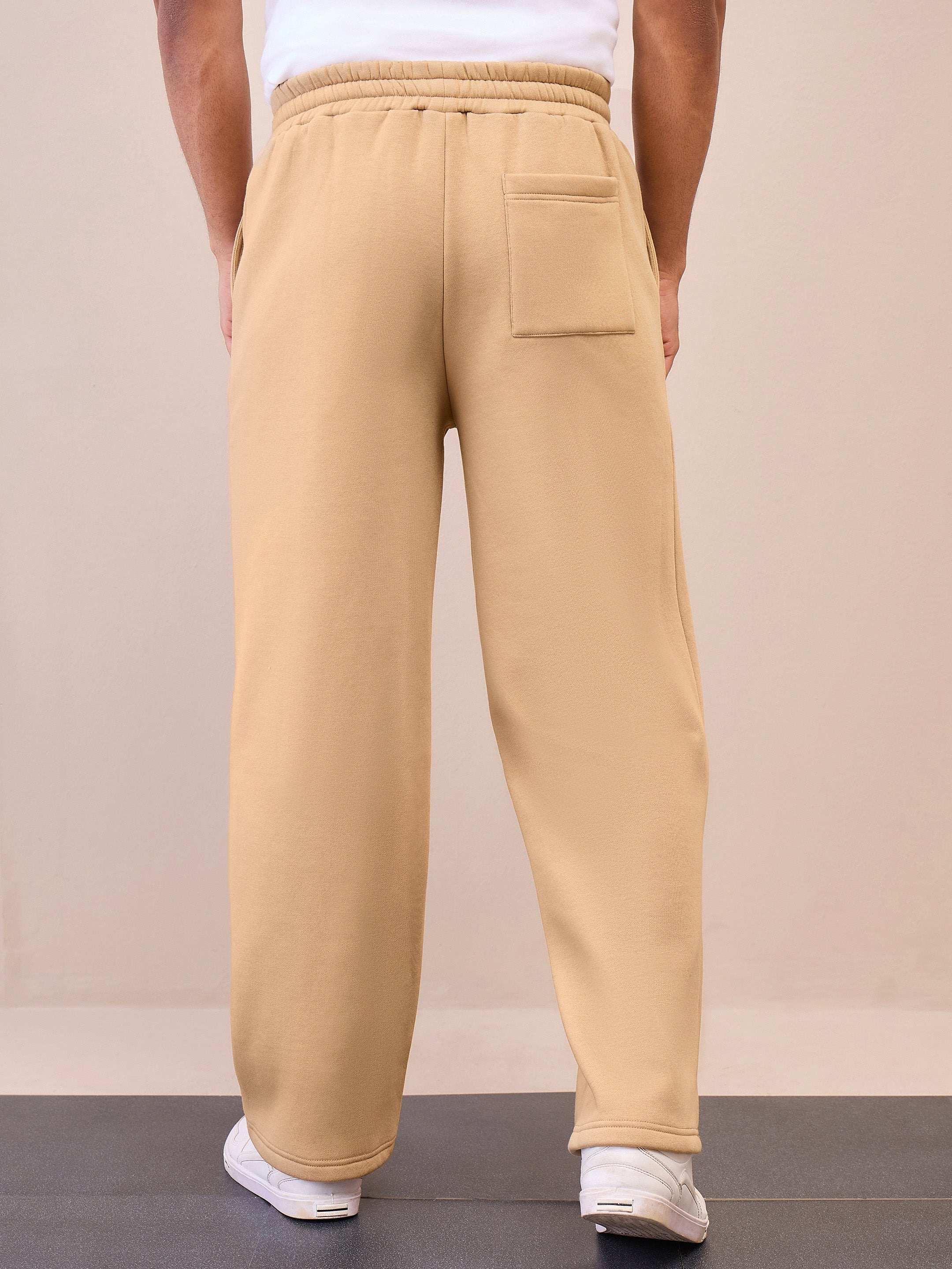 Men Beige Pintuck Oversized Sweatpants