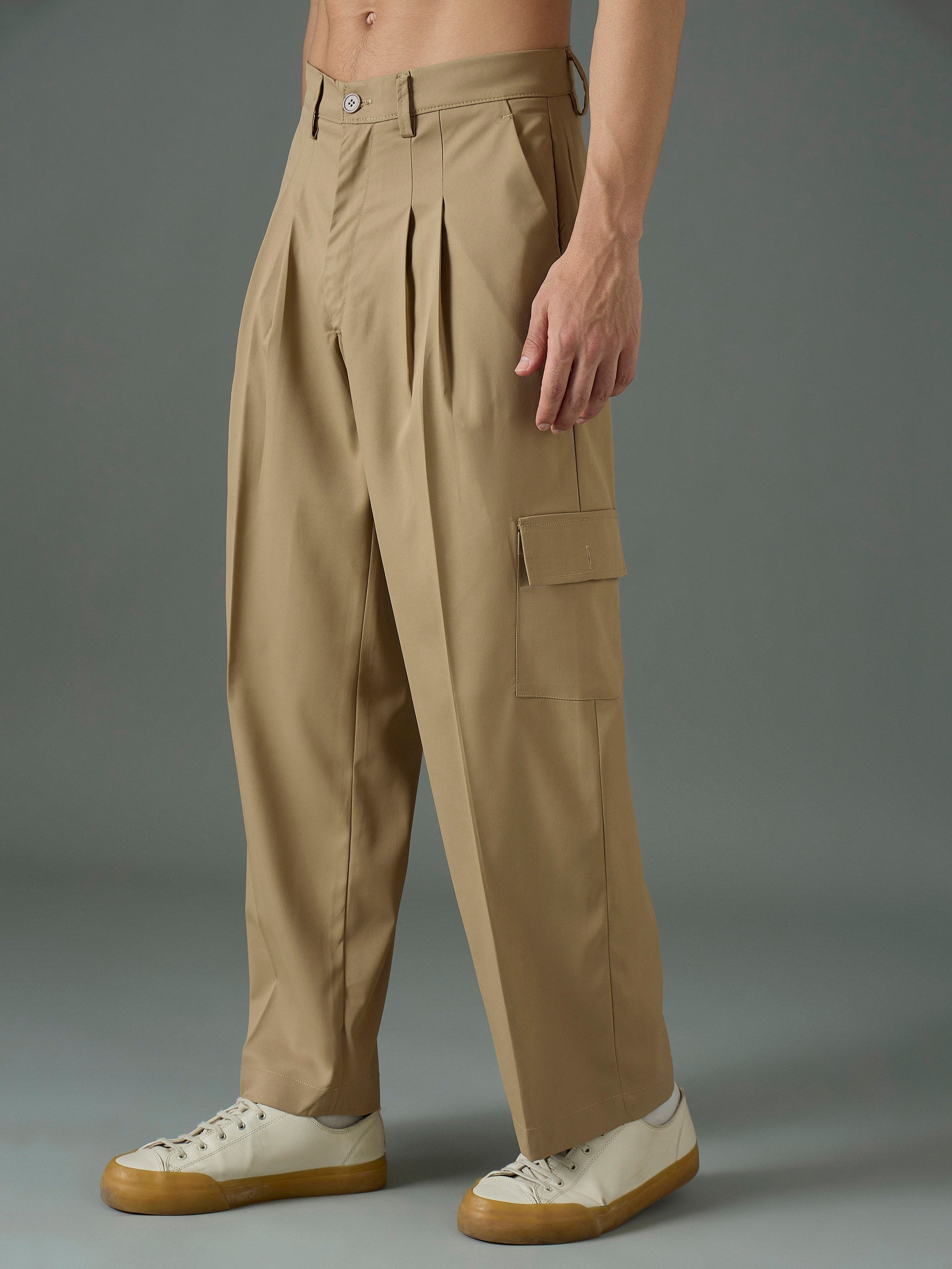 Men Khaki Side Flap Pocket Relax Fit Korean Trouser