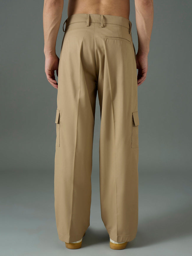 Men Khaki Side Flap Pocket Relax Fit Korean Trouser