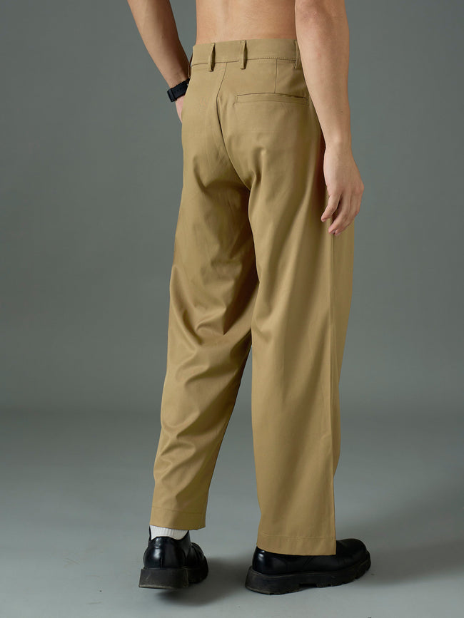 Men Khaki Front Pleat Relax Fit Korean Trouser
