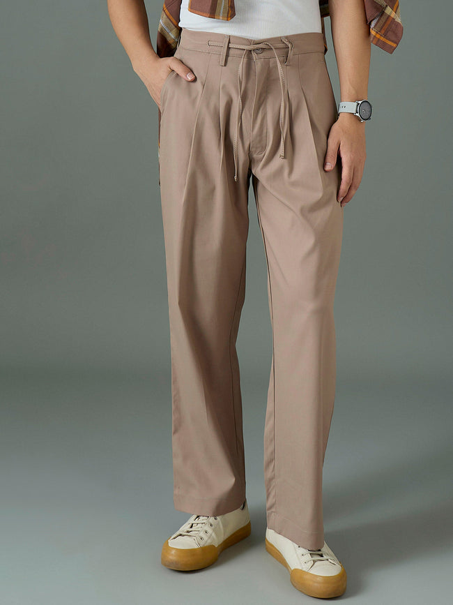 Men Taupe Front Dori Relax Fit Korean Trouser