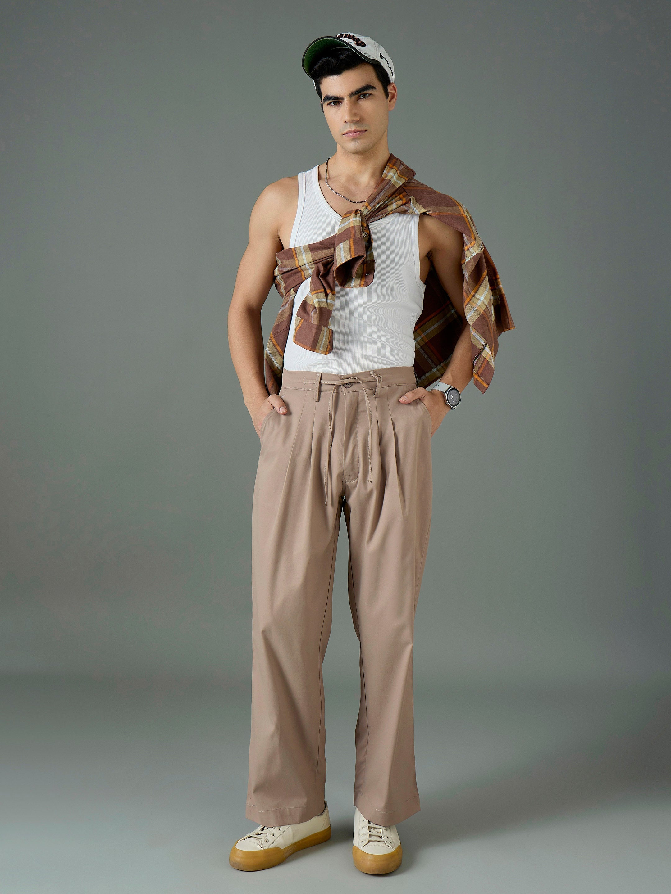 Men Taupe Front Dori Relax Fit Korean Trouser