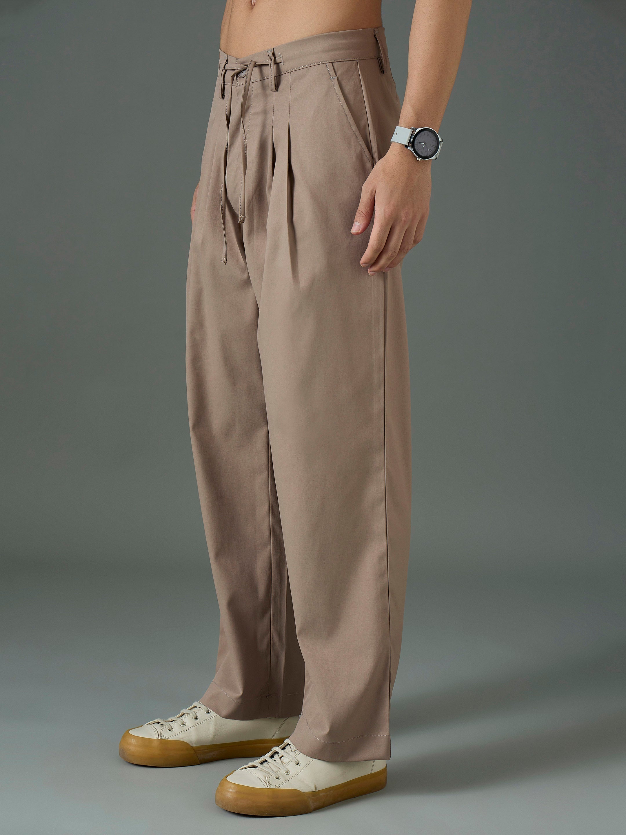 Men Taupe Front Dori Relax Fit Korean Trouser