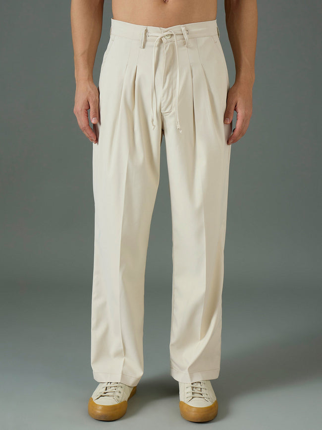 Men Off White Front Dori Relax Fit Korean Trouser