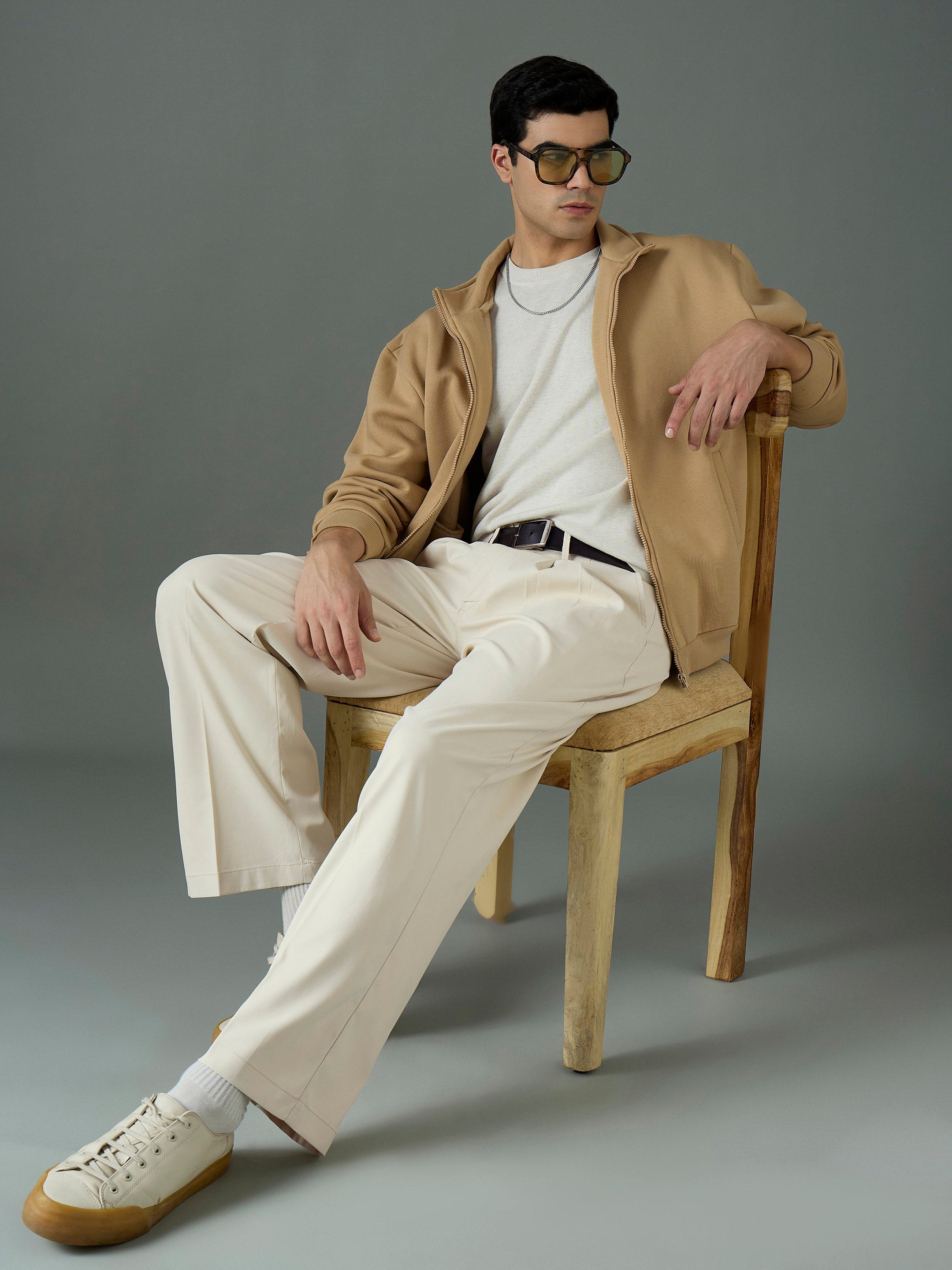 Men Off White Front Dori Relax Fit Korean Trouser