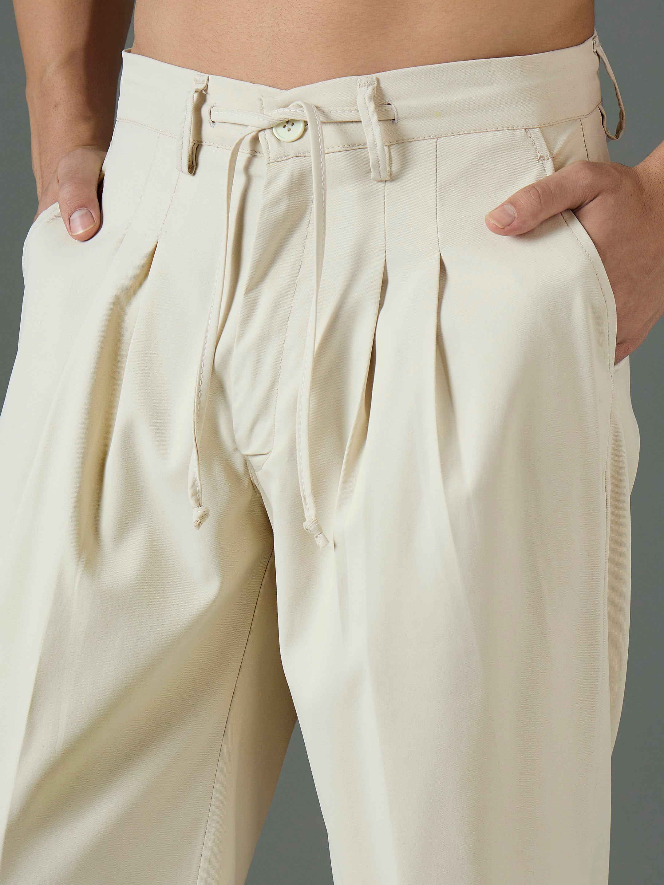 Men Off White Front Dori Relax Fit Korean Trouser