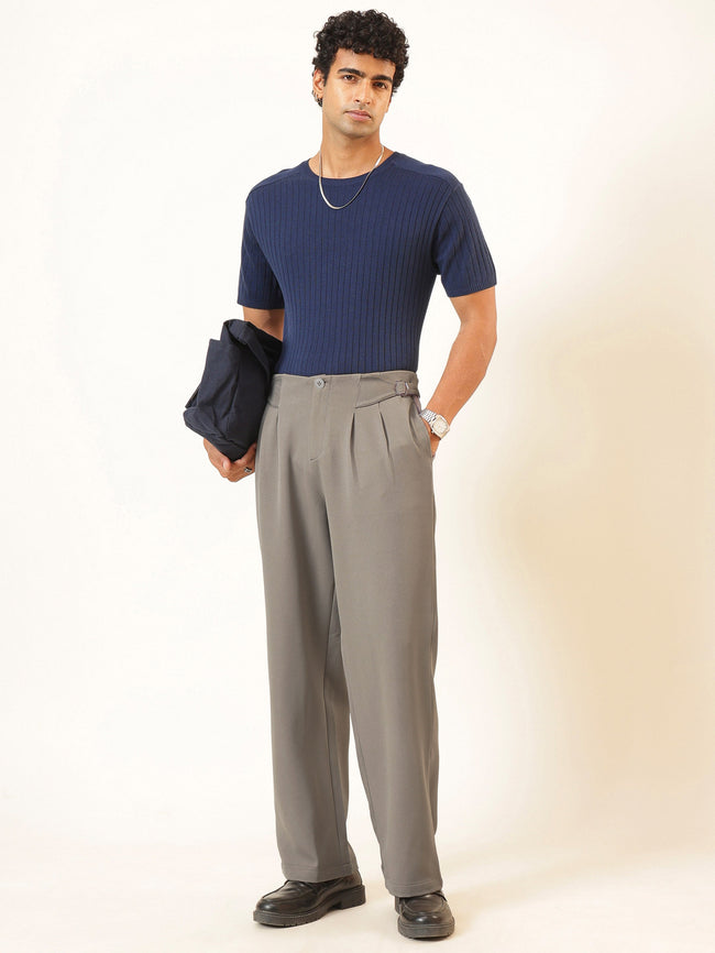 Men Dull Beige No-waistband High-Waist Korean Pants