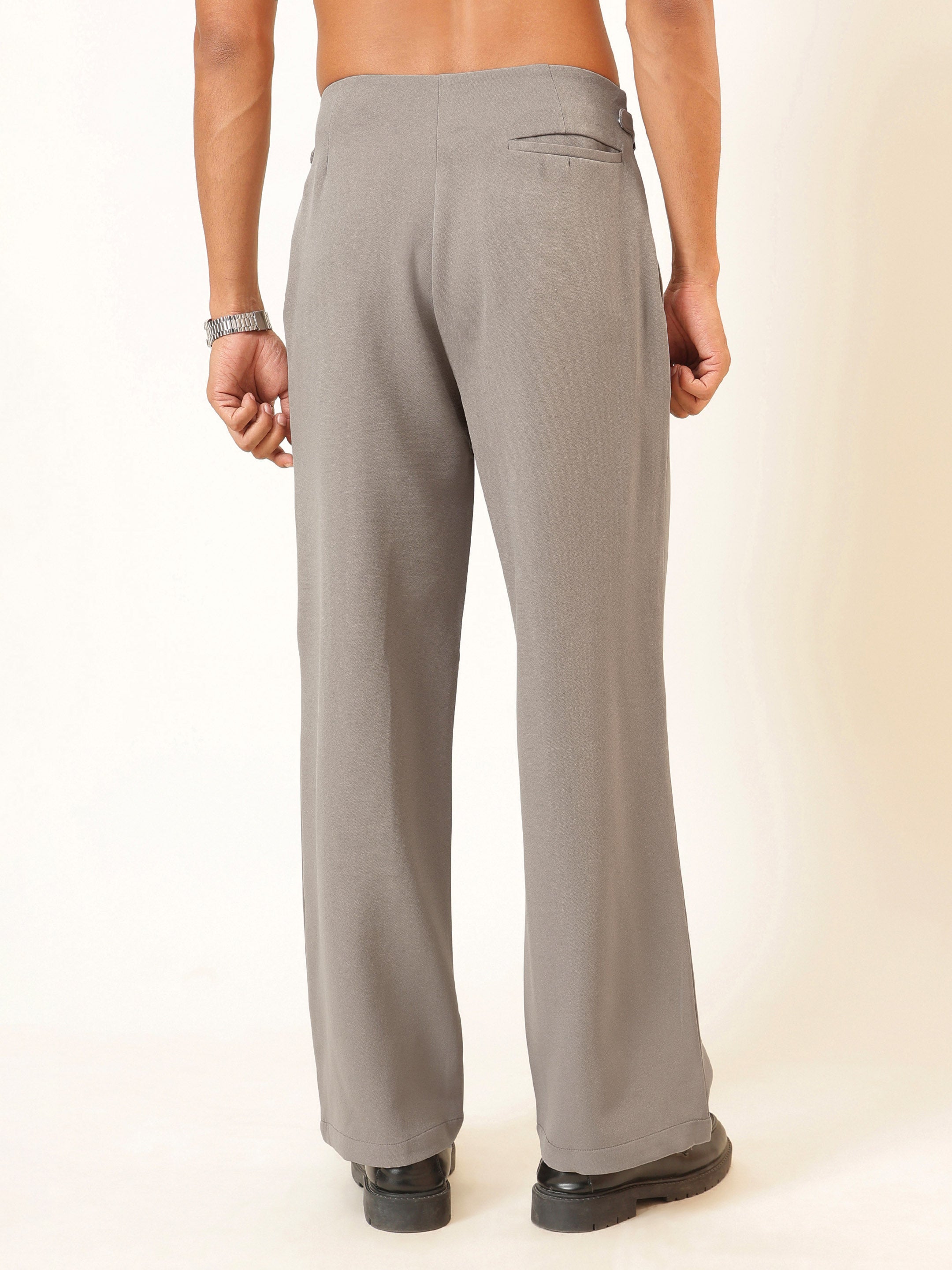 Men Dull Beige No-waistband High-Waist Korean Pants