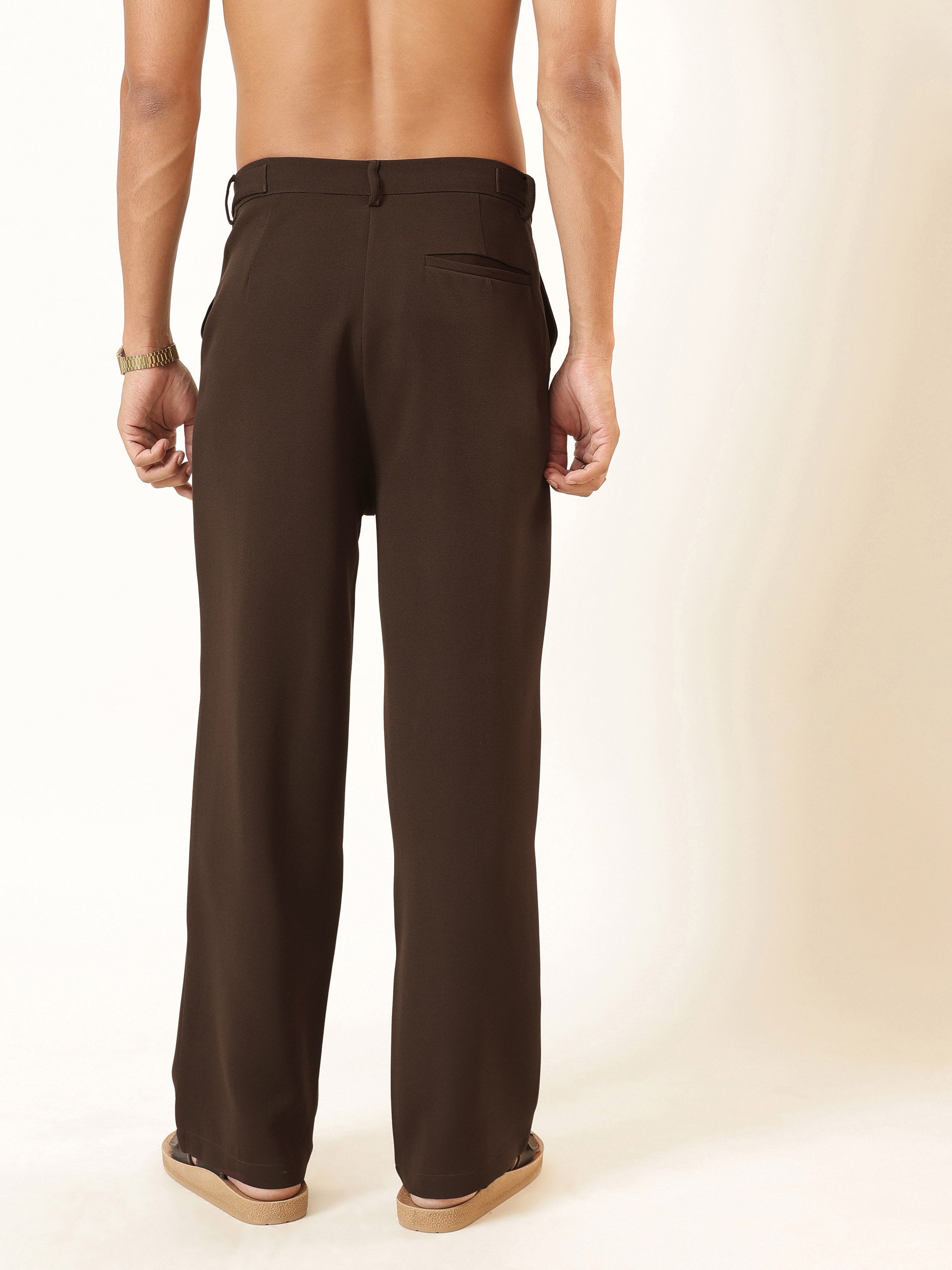 Men Coco Brown Pintuck Detail High waist Korean Pants