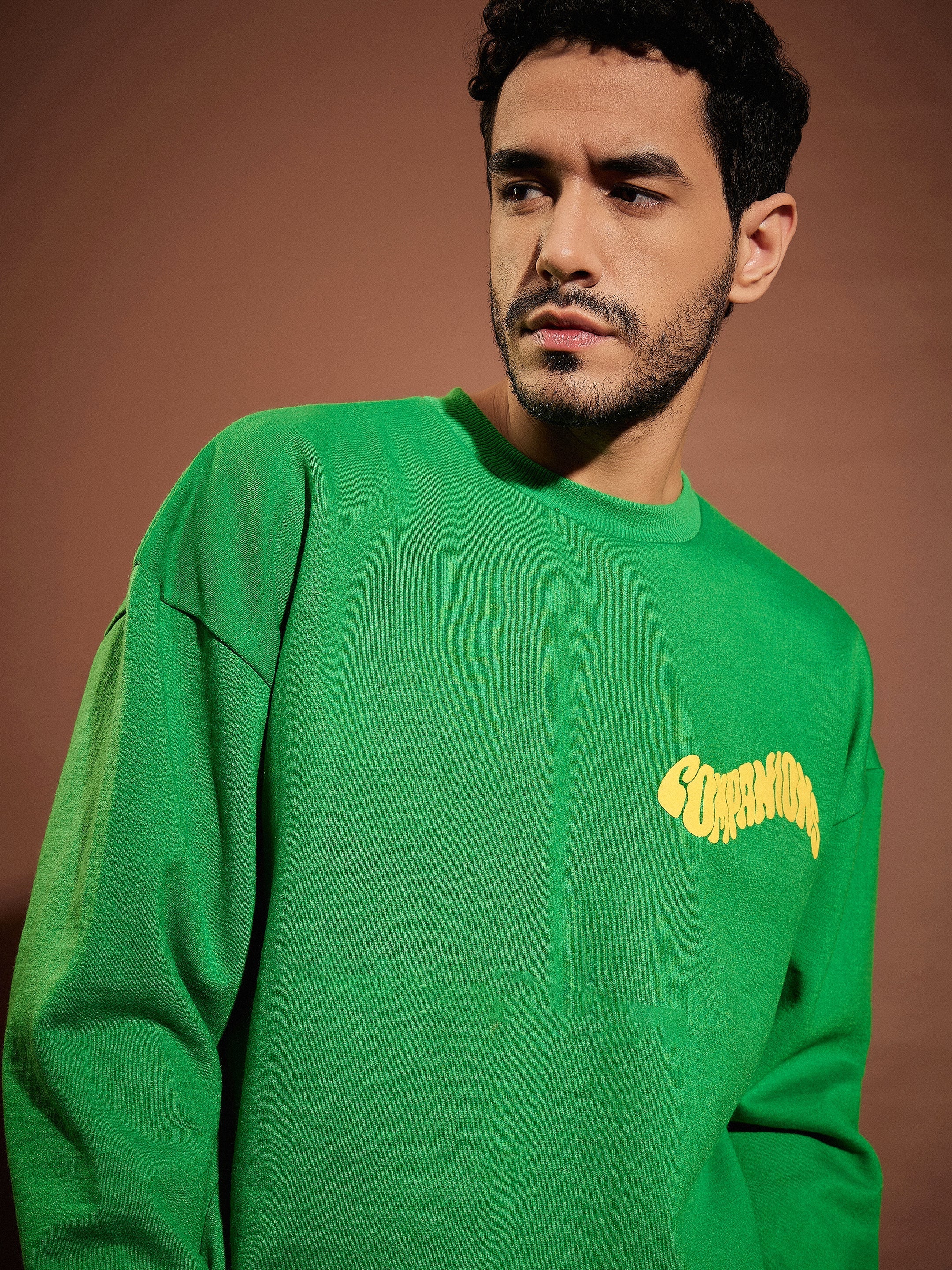 Men Green Companions Oversized Sweatshirt With Shorts