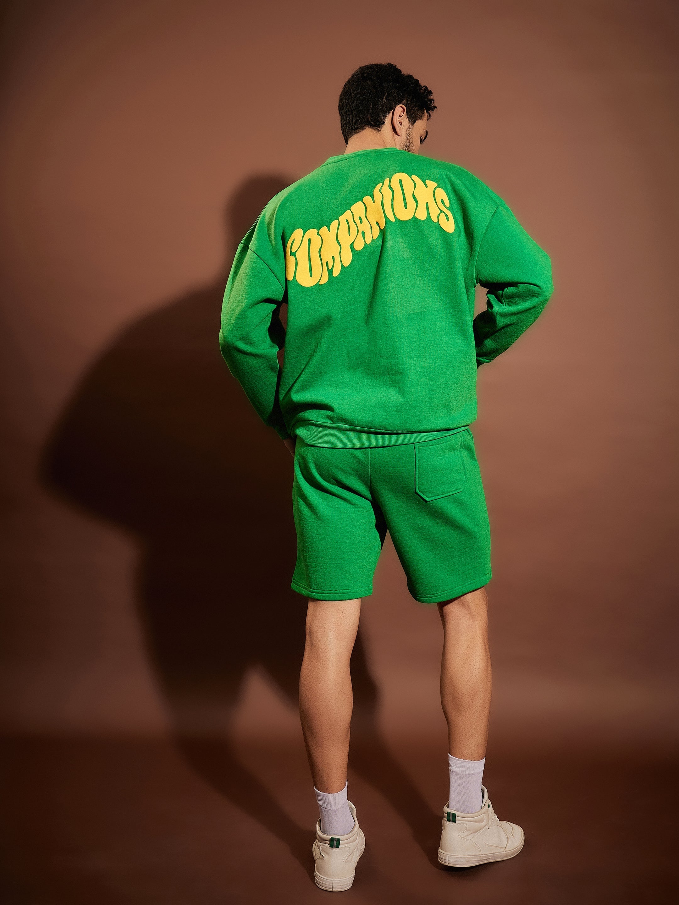 Men Green Companions Oversized Sweatshirt With Shorts