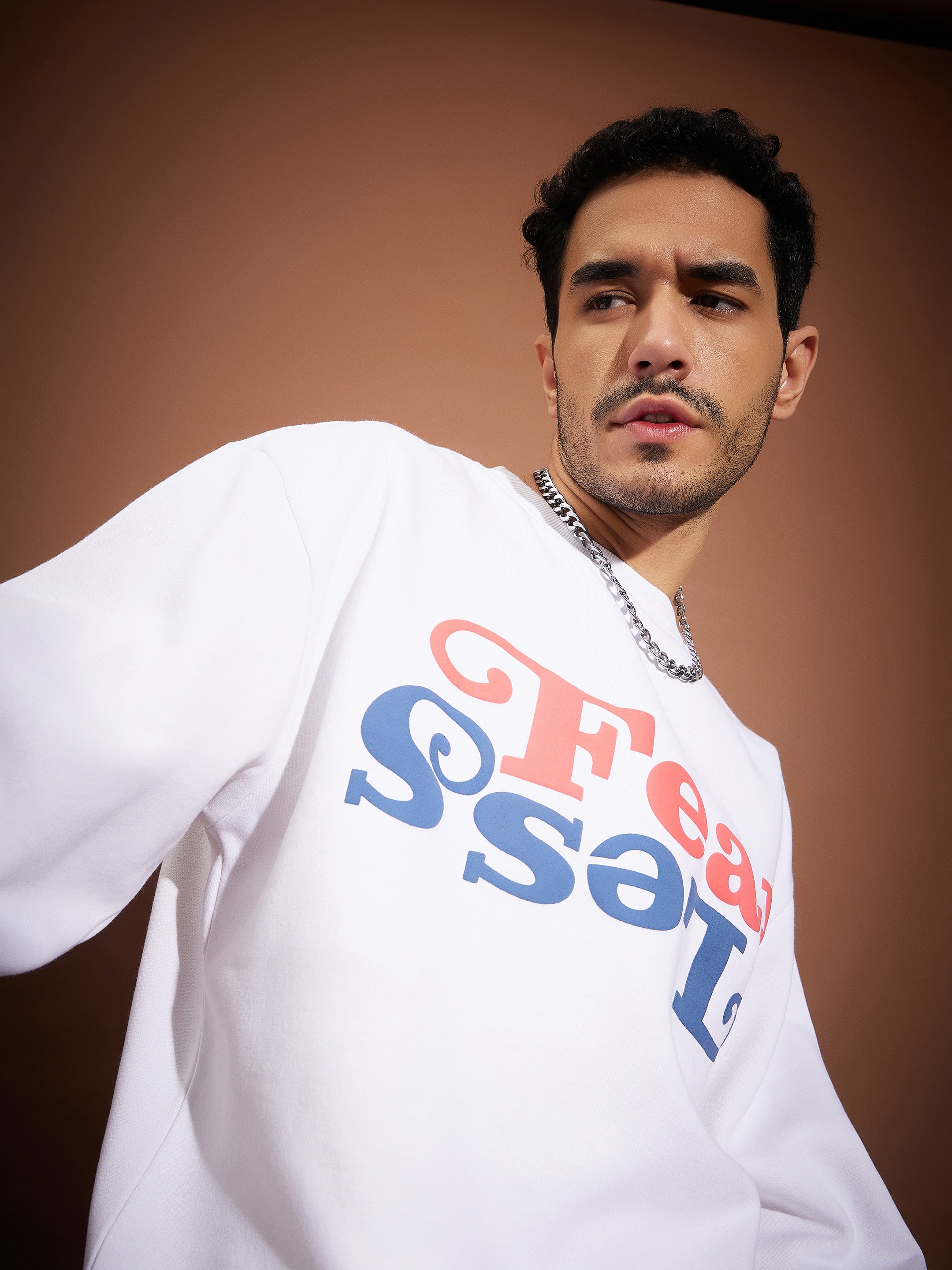 Men White Fear Less Oversized Sweatshirt With Joggers