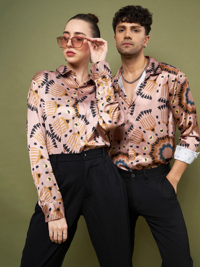 Women Brown Black Satin Relax Fit Shirt