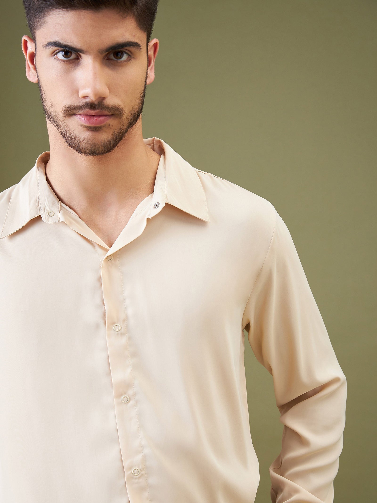 Unisex Beige Satin Relax Fit Shirt-MASCLN SASSAFRAS