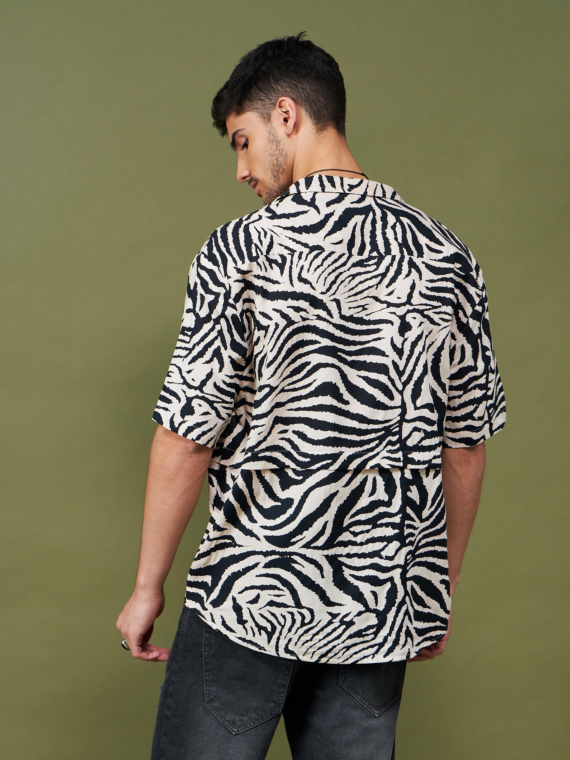 Unisex Beige & Black Animal Print Relax Fit Shirt
