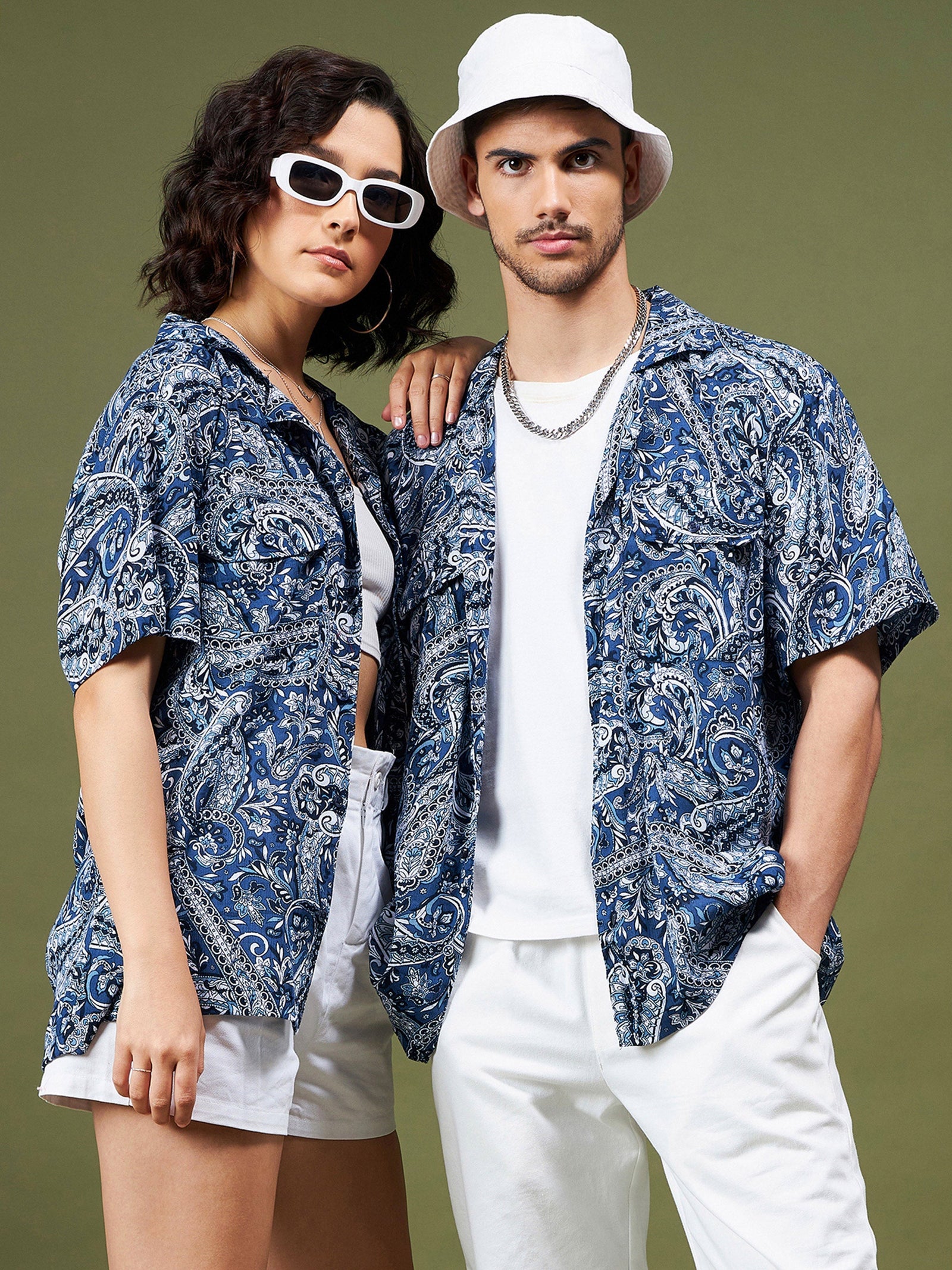 Unisex Navy Paisley Relax Fit Shirt-MASCLN SASSAFRAS