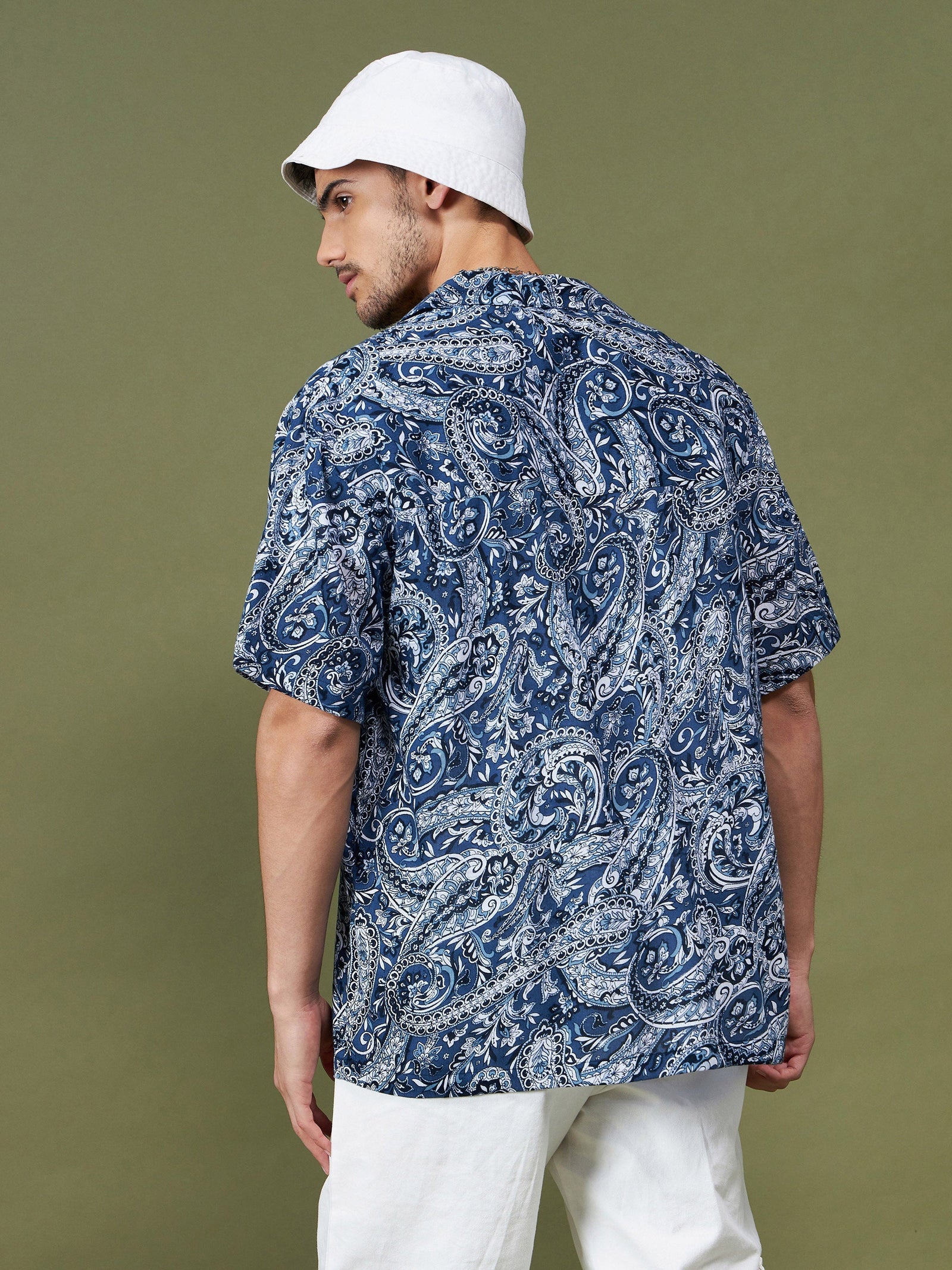 Unisex Navy Paisley Relax Fit Shirt-MASCLN SASSAFRAS