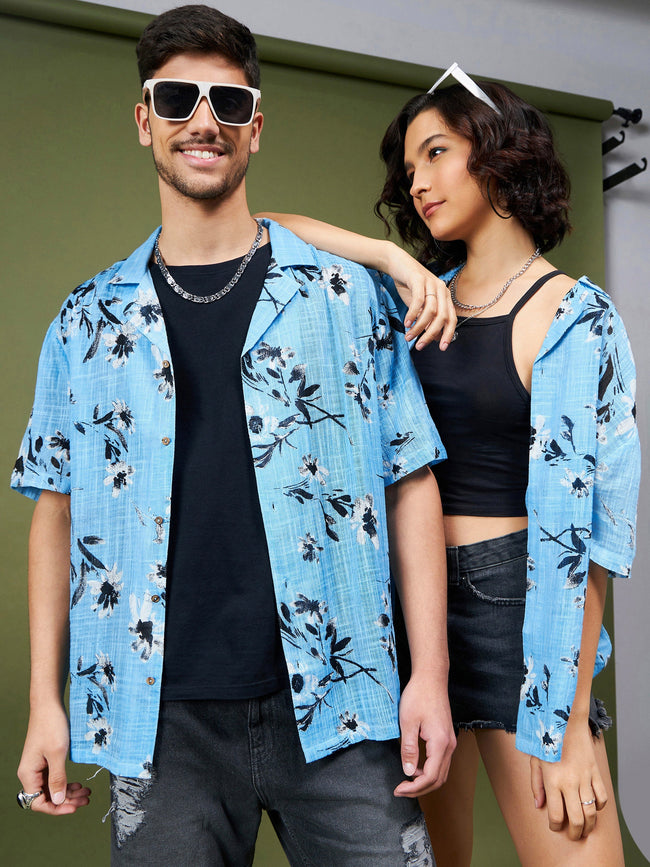 Women Sea Green Floral Relax Fit Shirt