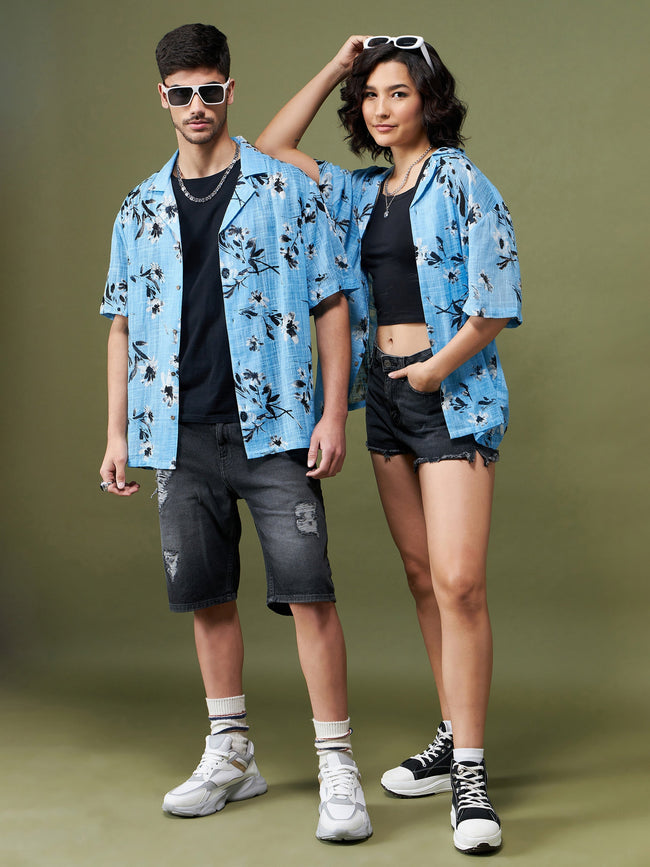 Women Sea Green Floral Relax Fit Shirt