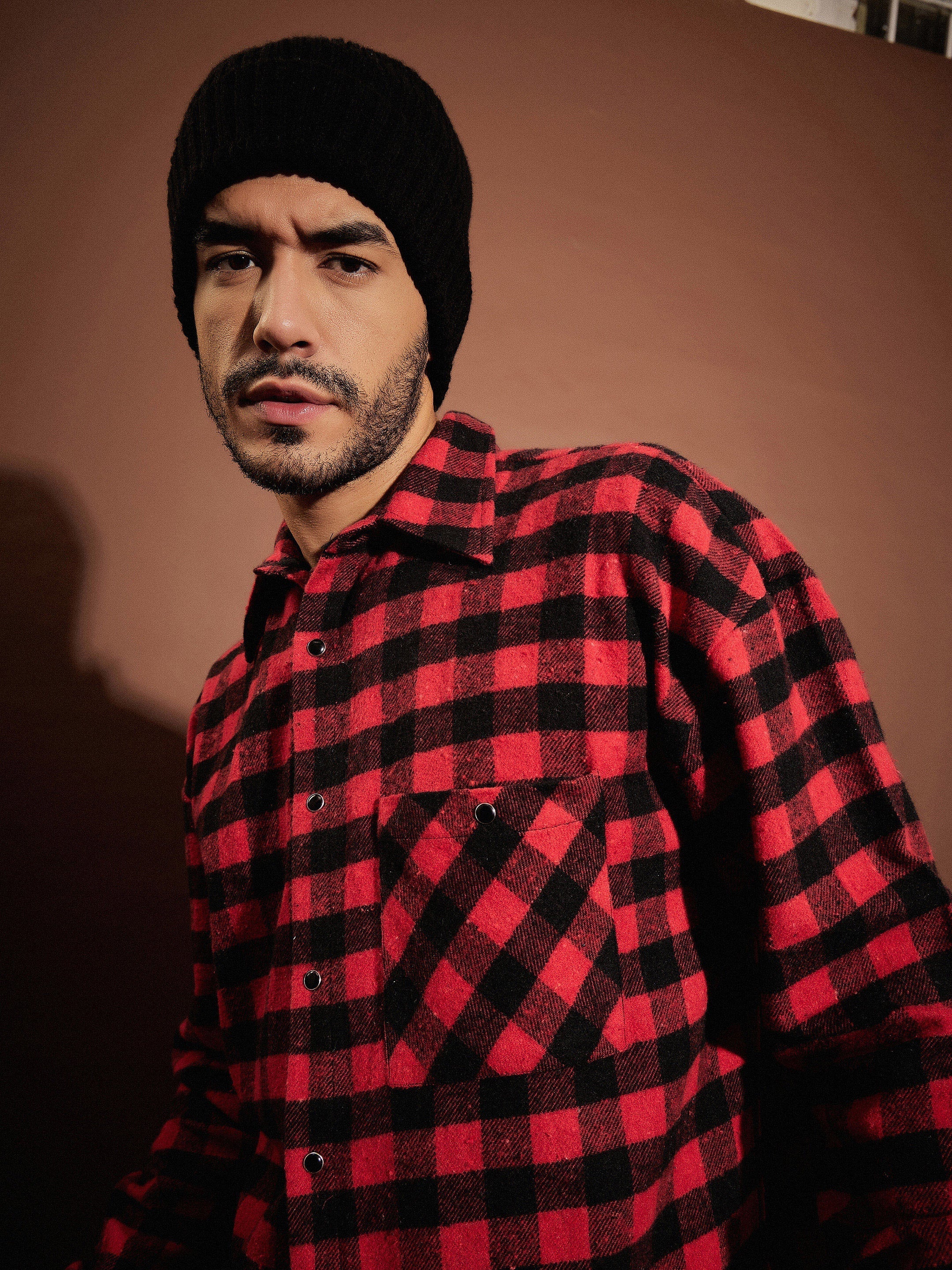 Red & Black Check Oversized Shirt-MASCLN SASSAFRAS