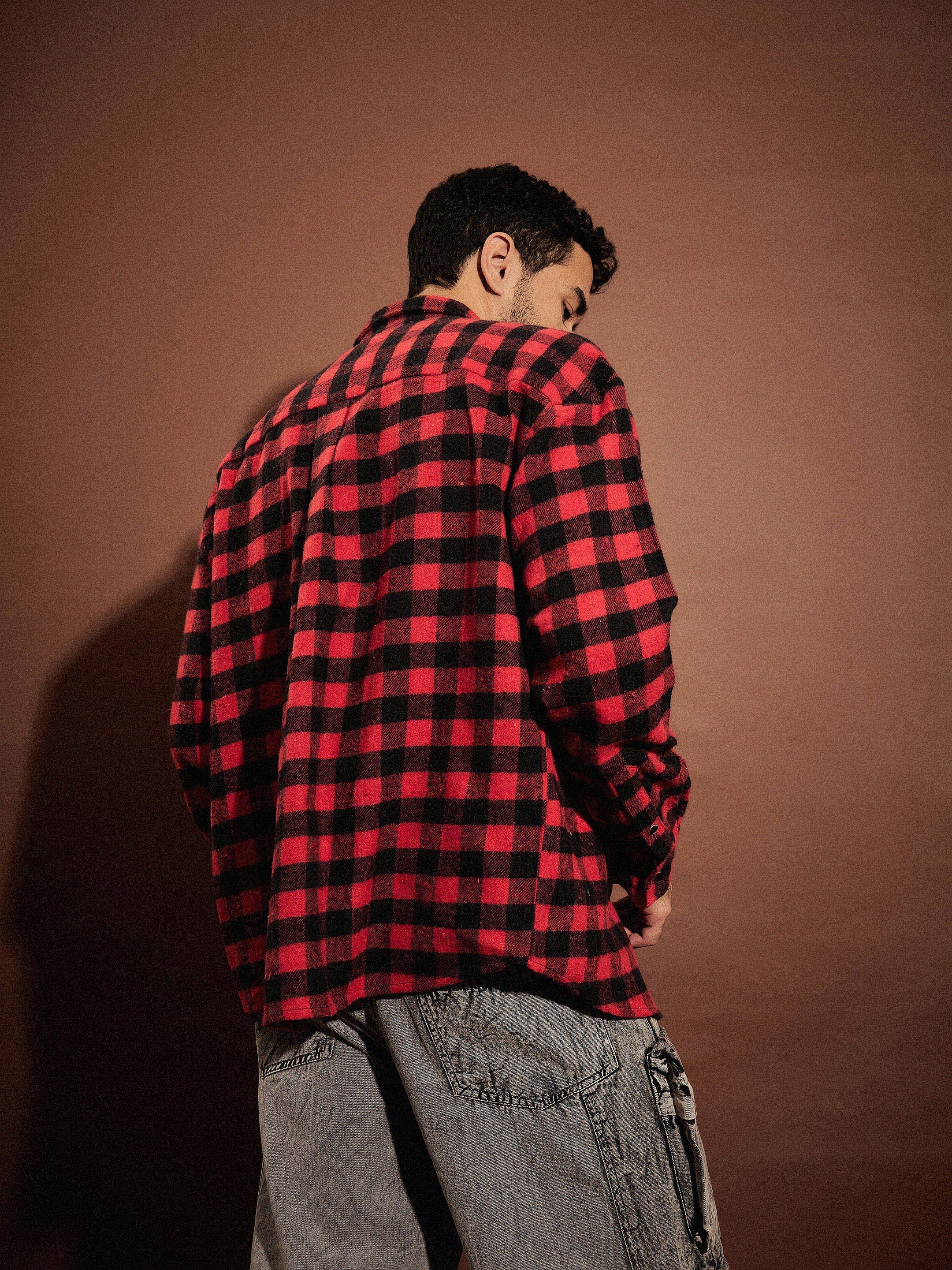 Red & Black Check Oversized Shirt-MASCLN SASSAFRAS