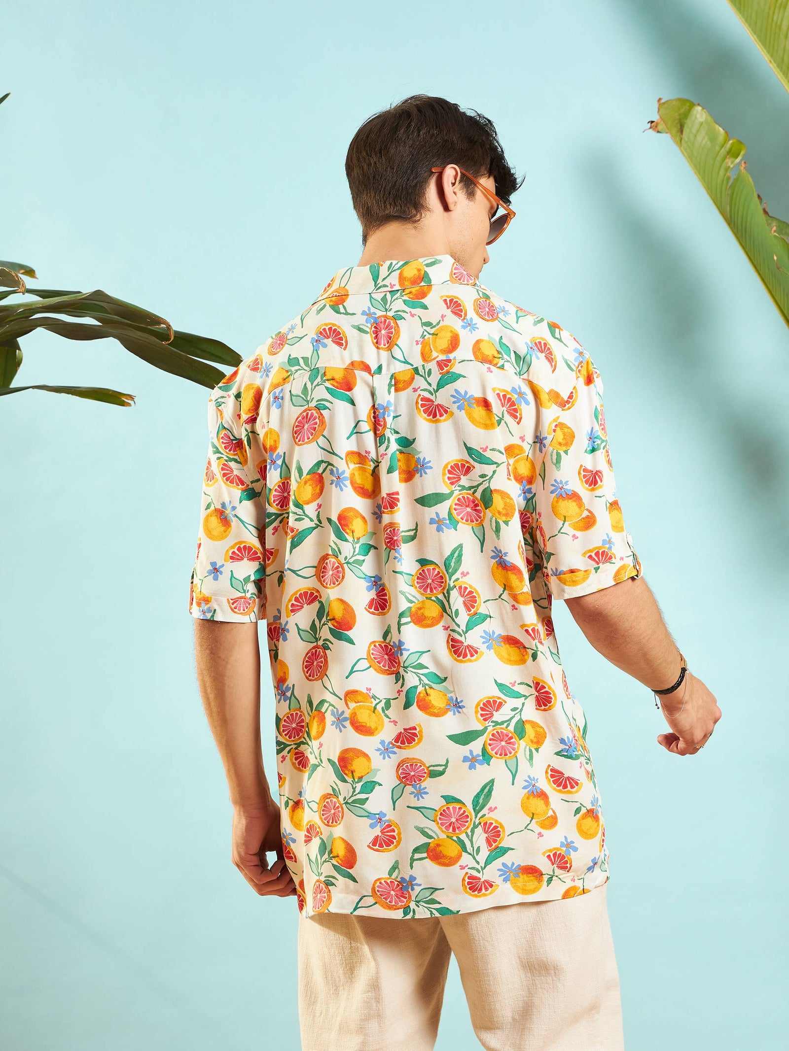 Men Beige Fruit Print Relax Fit Shirt