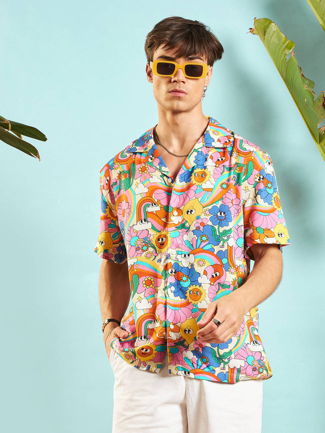 Men Pink Multi Color Floral Relax Fit Shirt