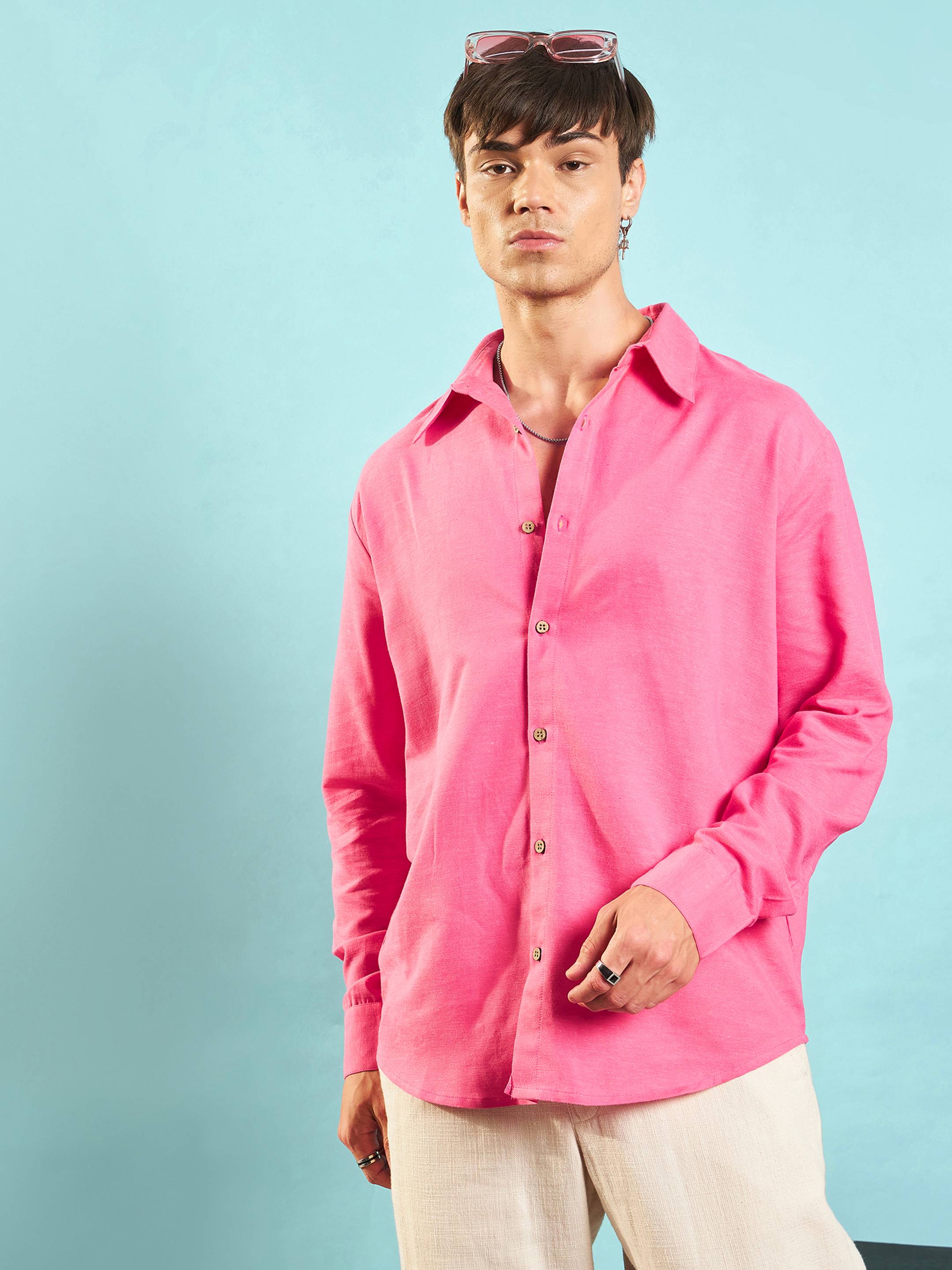 Men Pink Linen Flex Relax Fit Shirt