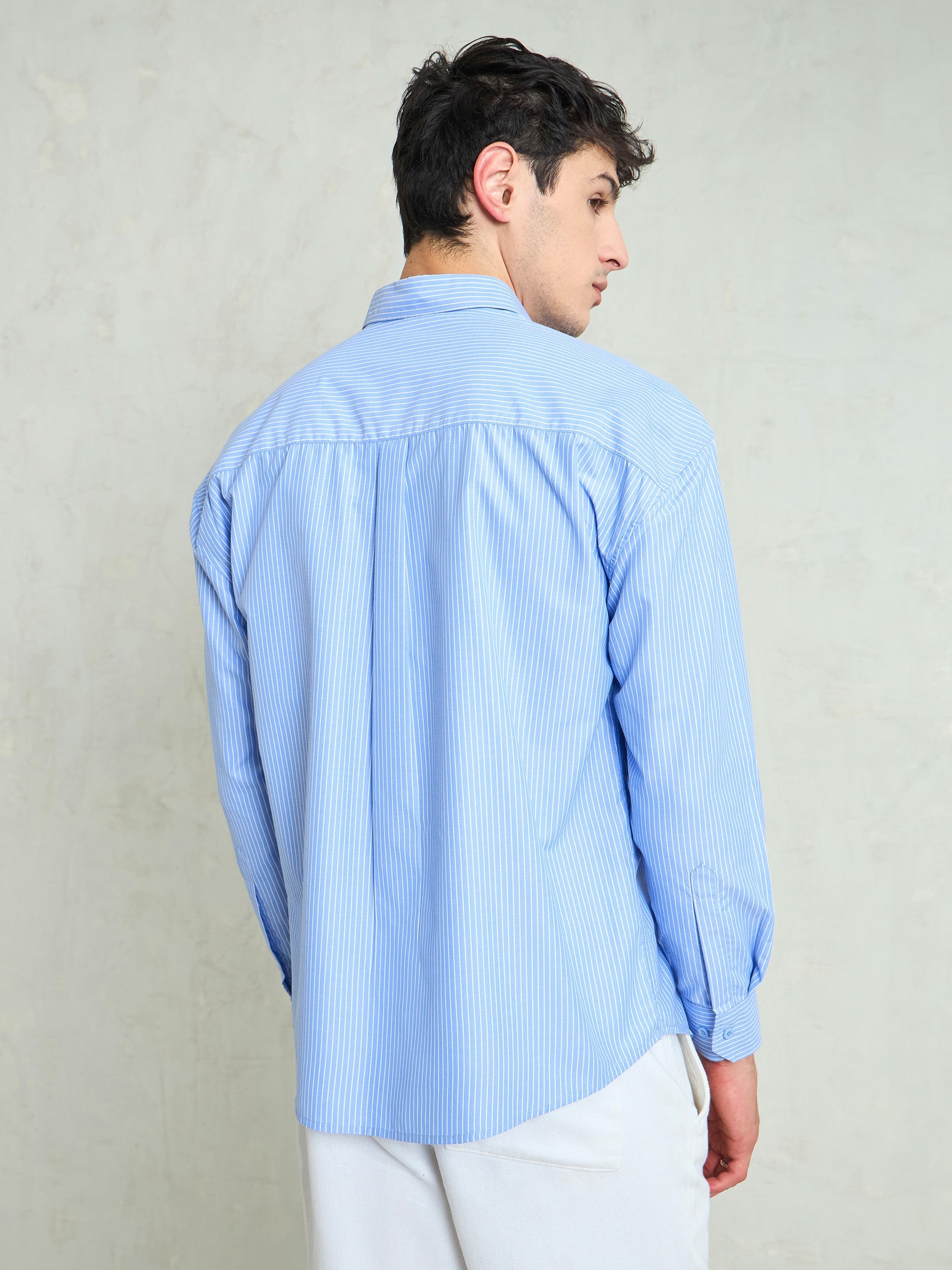 Men Blue & White Striped Basic Relax Fit Shirt