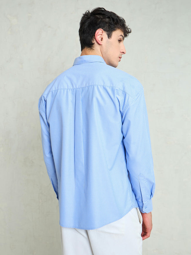 Men Blue & White Striped Basic Relax Fit Shirt