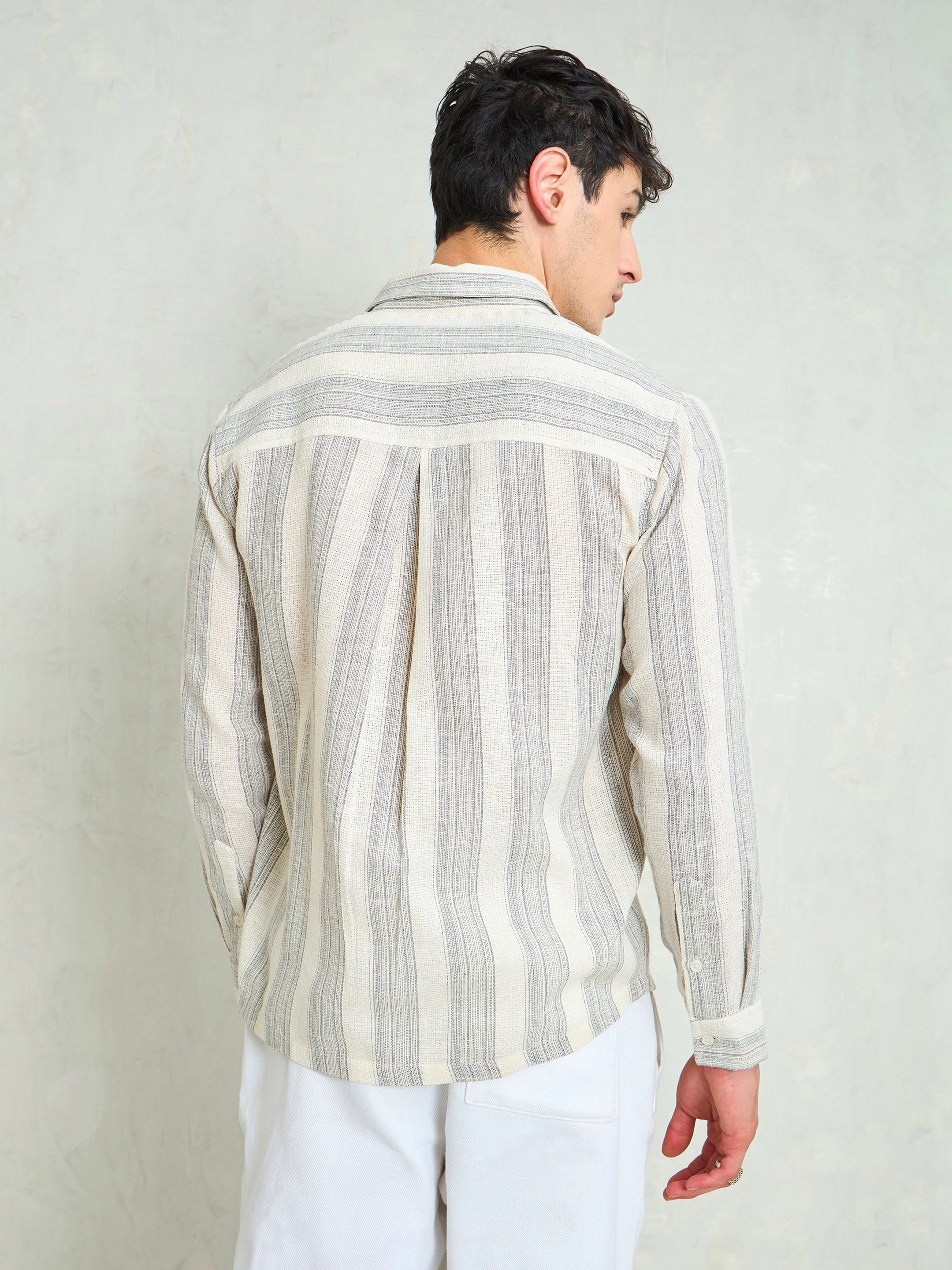 Men Beige & Grey Cotton Striped Relax Fit Shirt