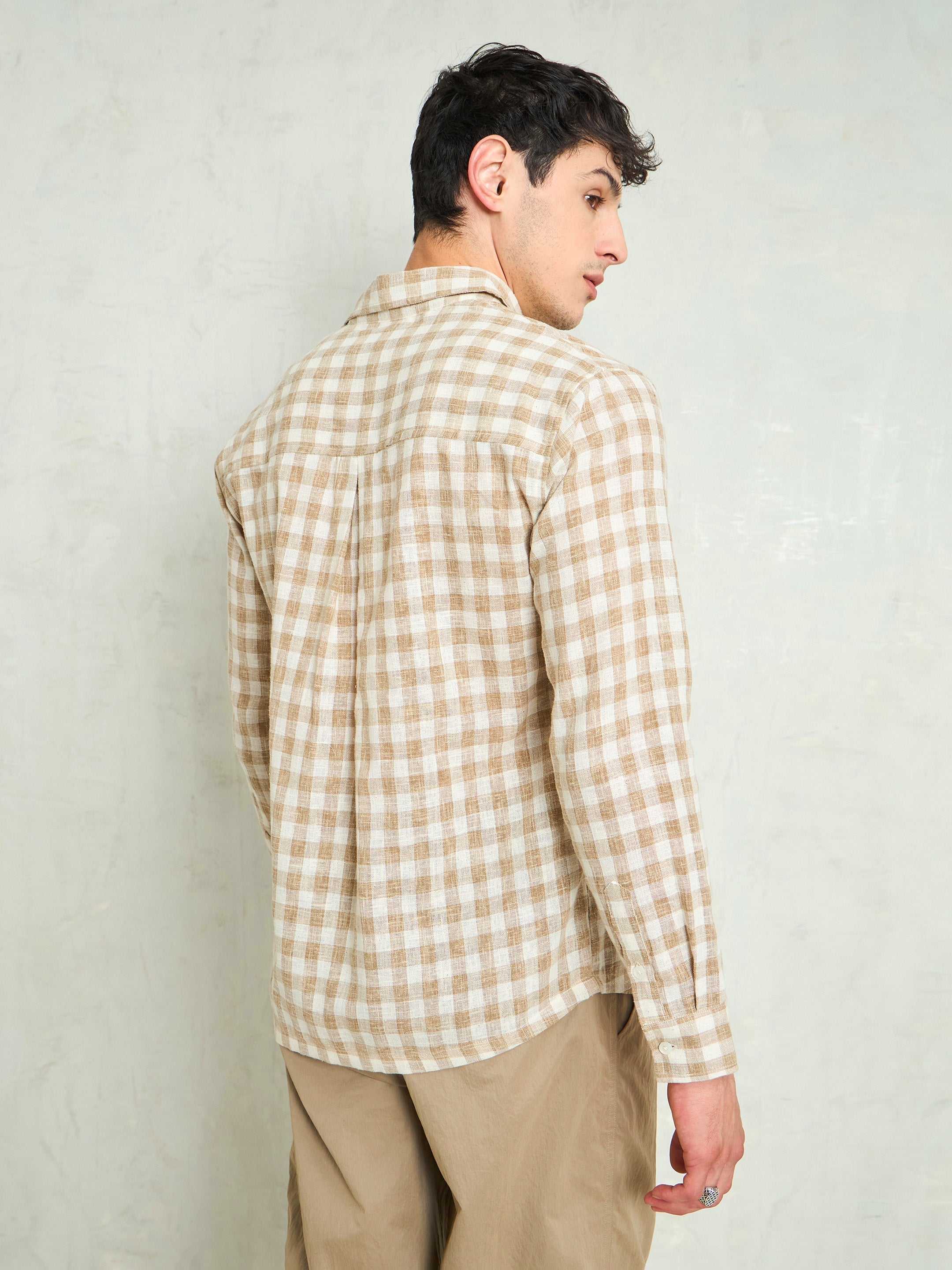 Men Beige & Brown Cotton Check Relax Fit Shirt