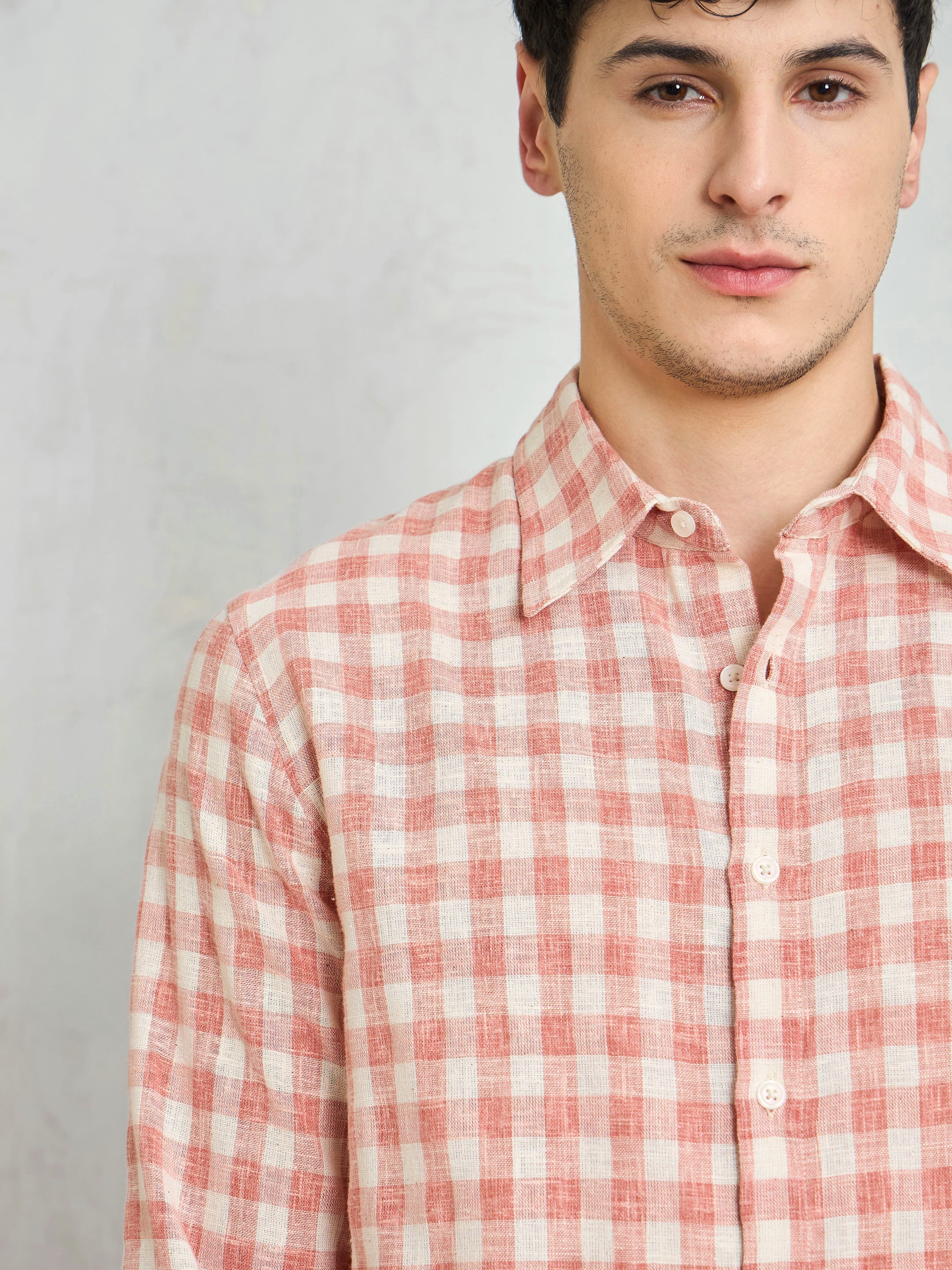 Men Beige & Pink Cotton Check Relax Fit Shirt