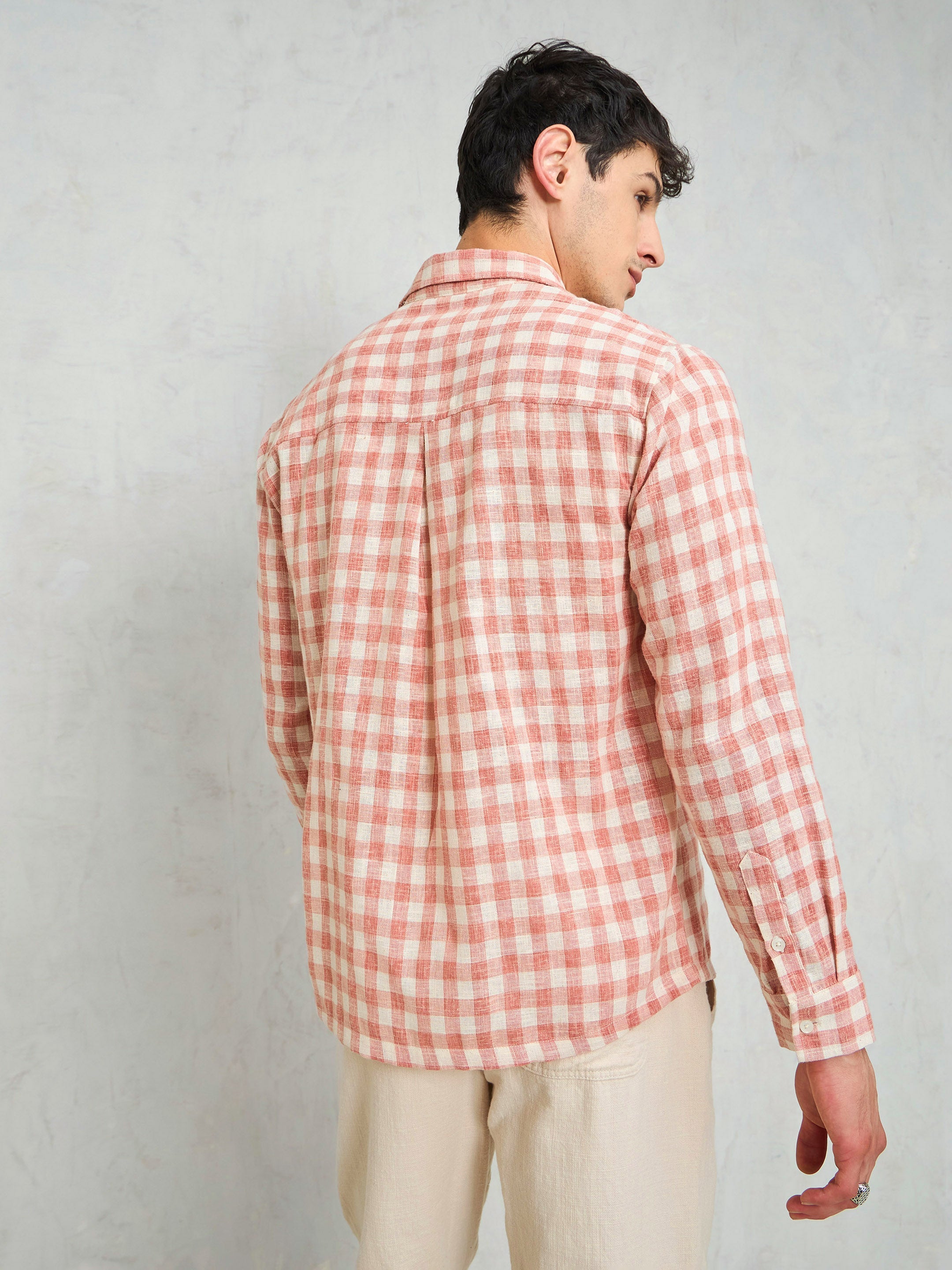 Men Beige & Pink Cotton Check Relax Fit Shirt