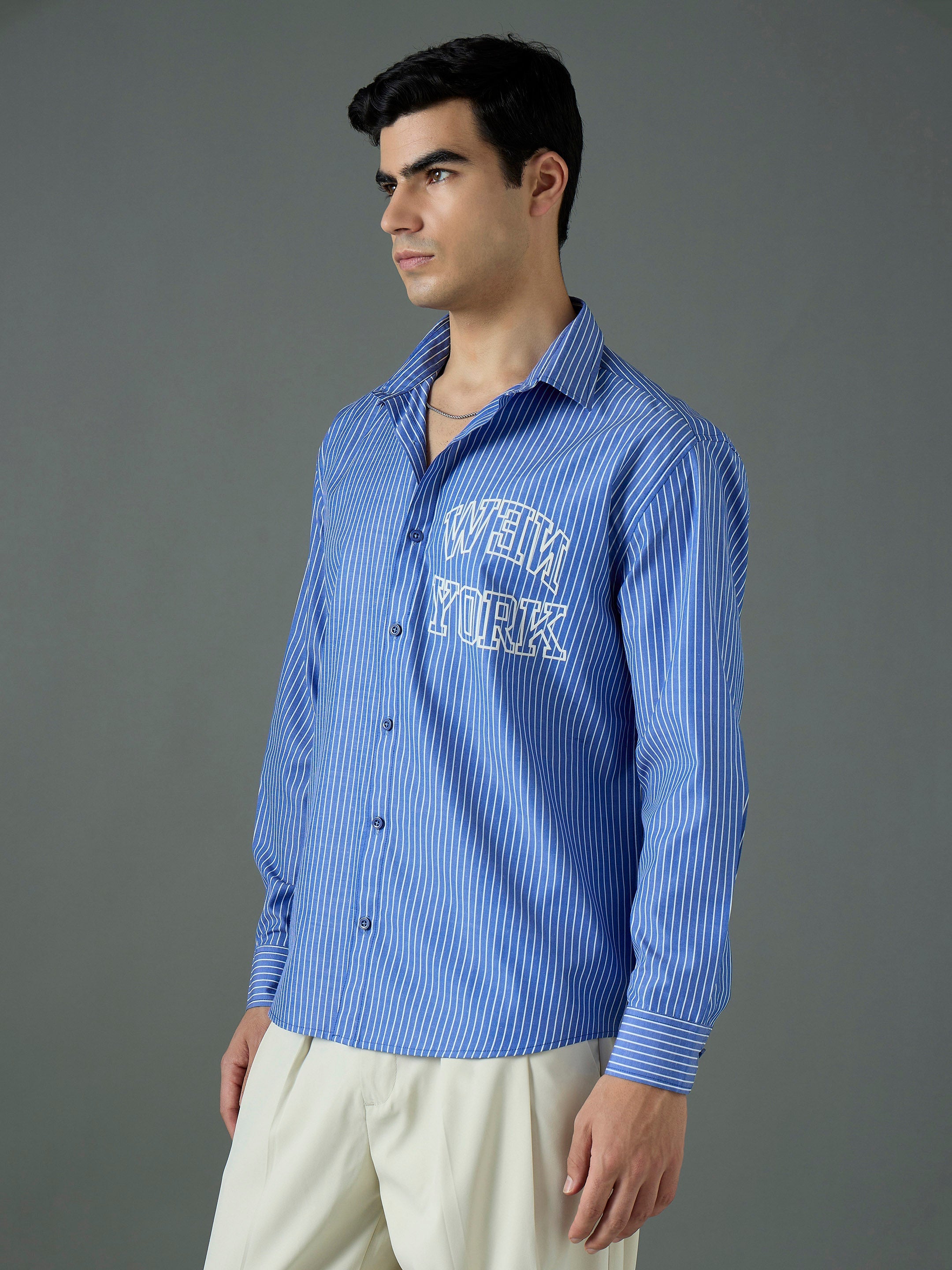 Men Navy & White Relax Fit Shirt