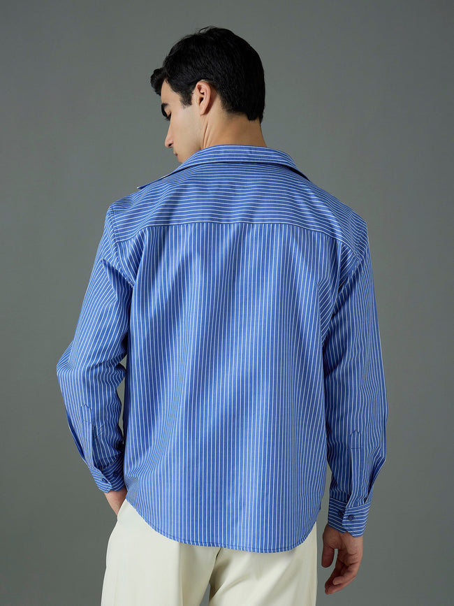 Men Navy & White Relax Fit Shirt
