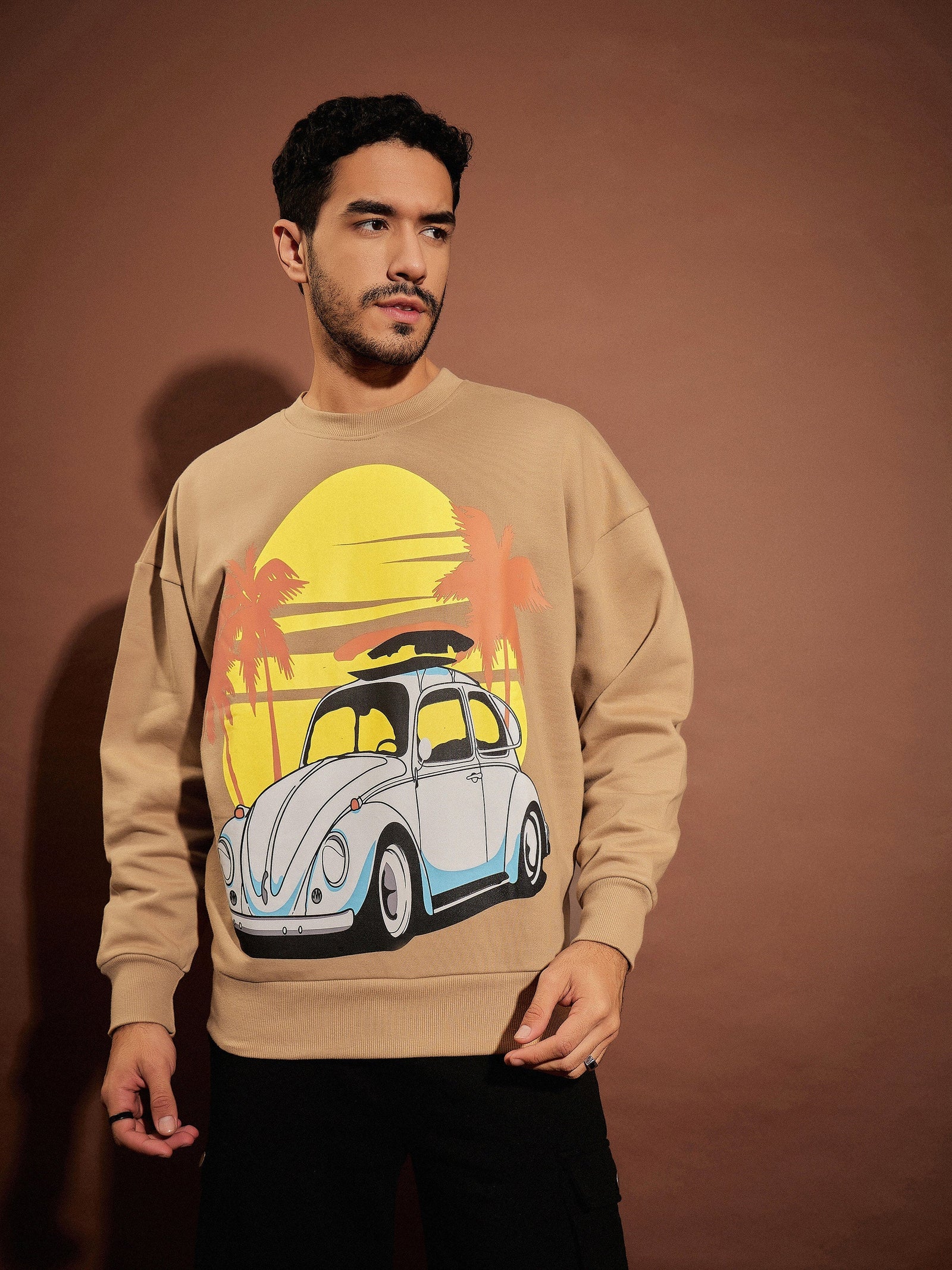 Beige CAR Oversized Sweatshirt-MASCLN SASSAFRAS