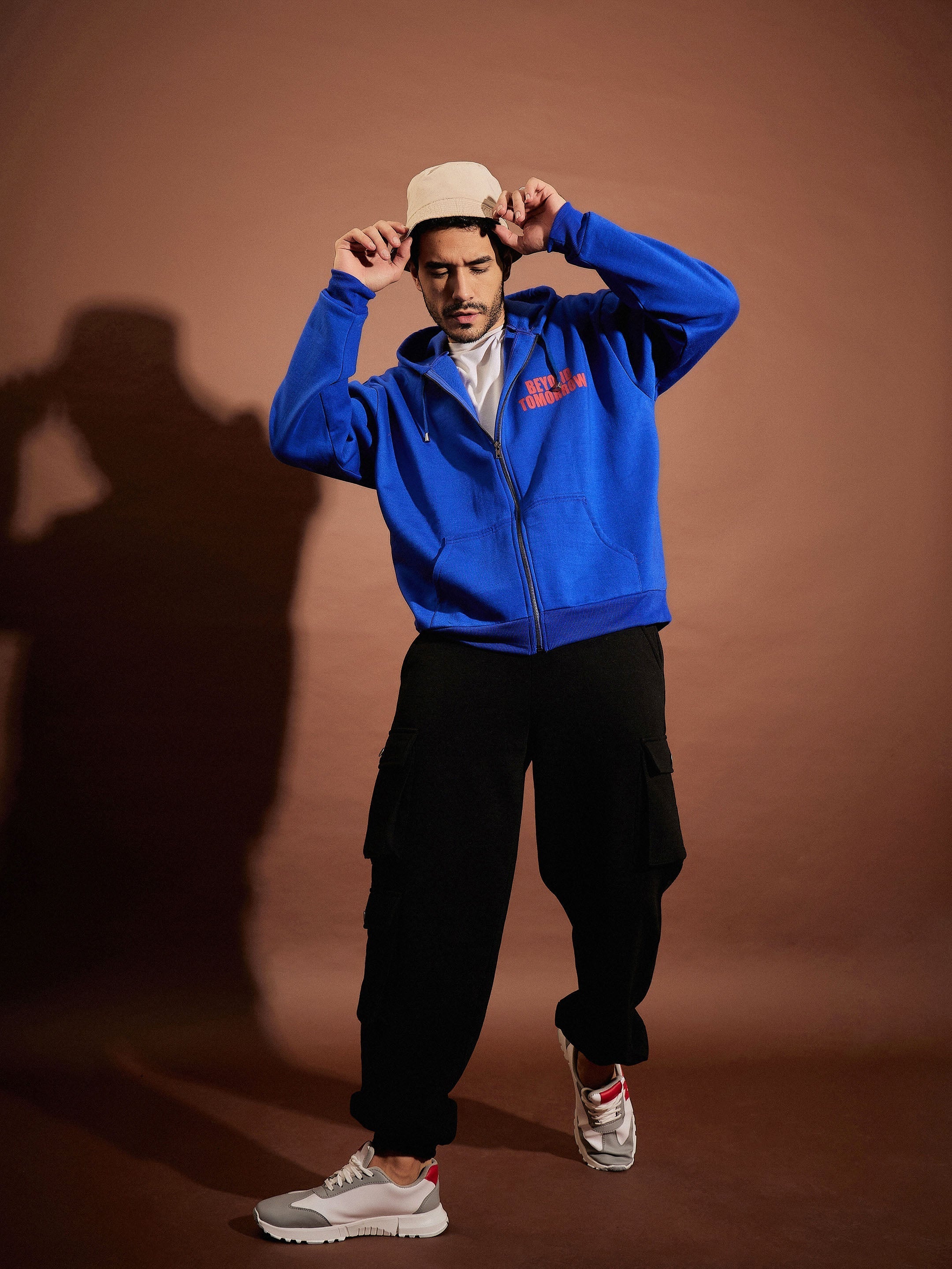 Men Blue Oversized Zipper Hoodie