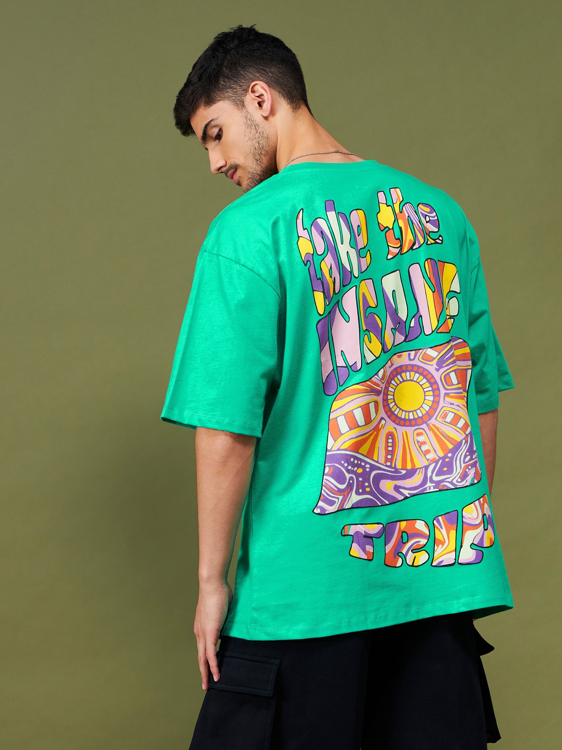 Unisex Green Printed Oversized T-Shirt