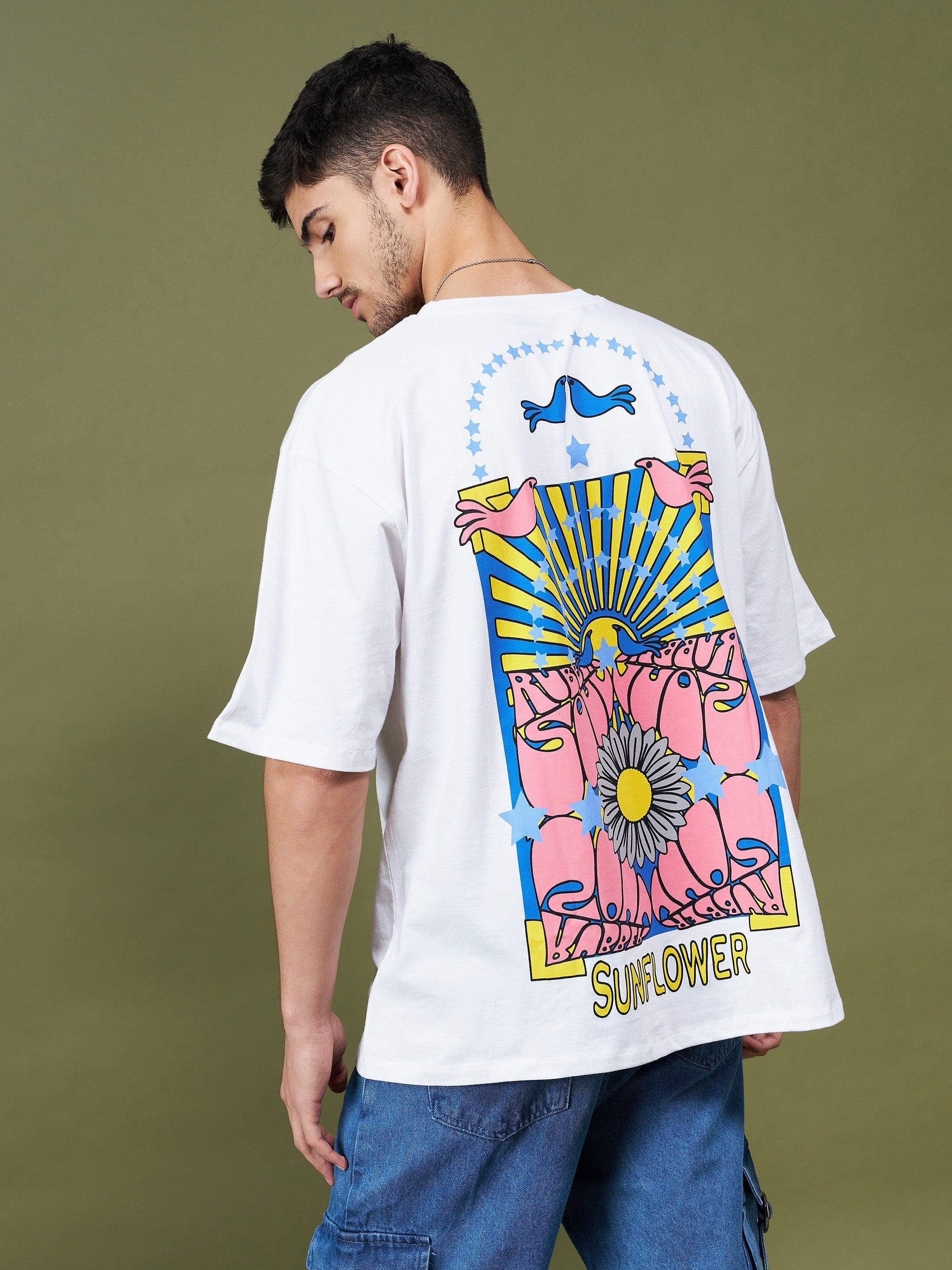 Unisex White Sunflower Oversized T-Shirt