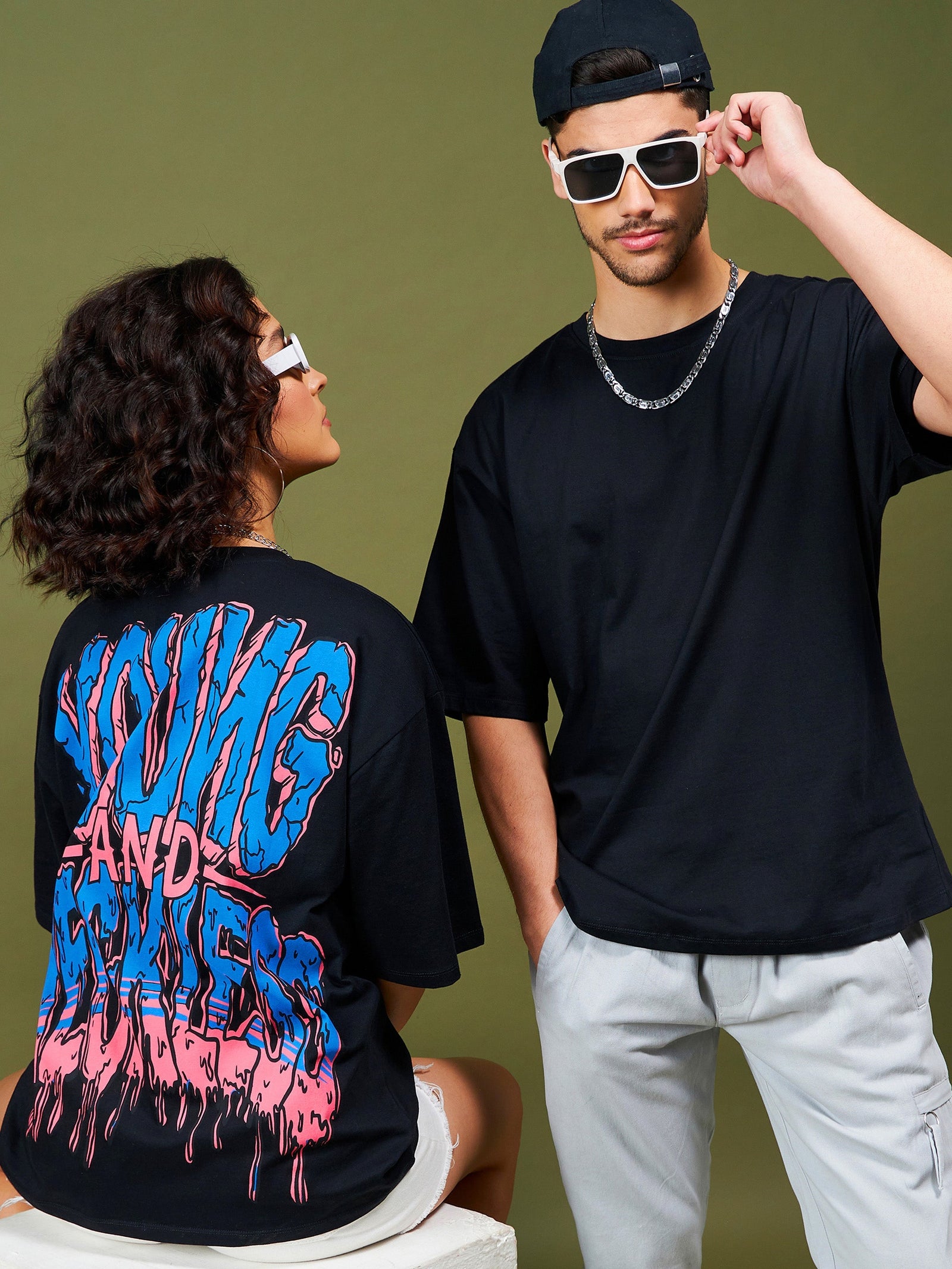 Unisex Black YOUNG & RECKLESS Oversized T-Shirt