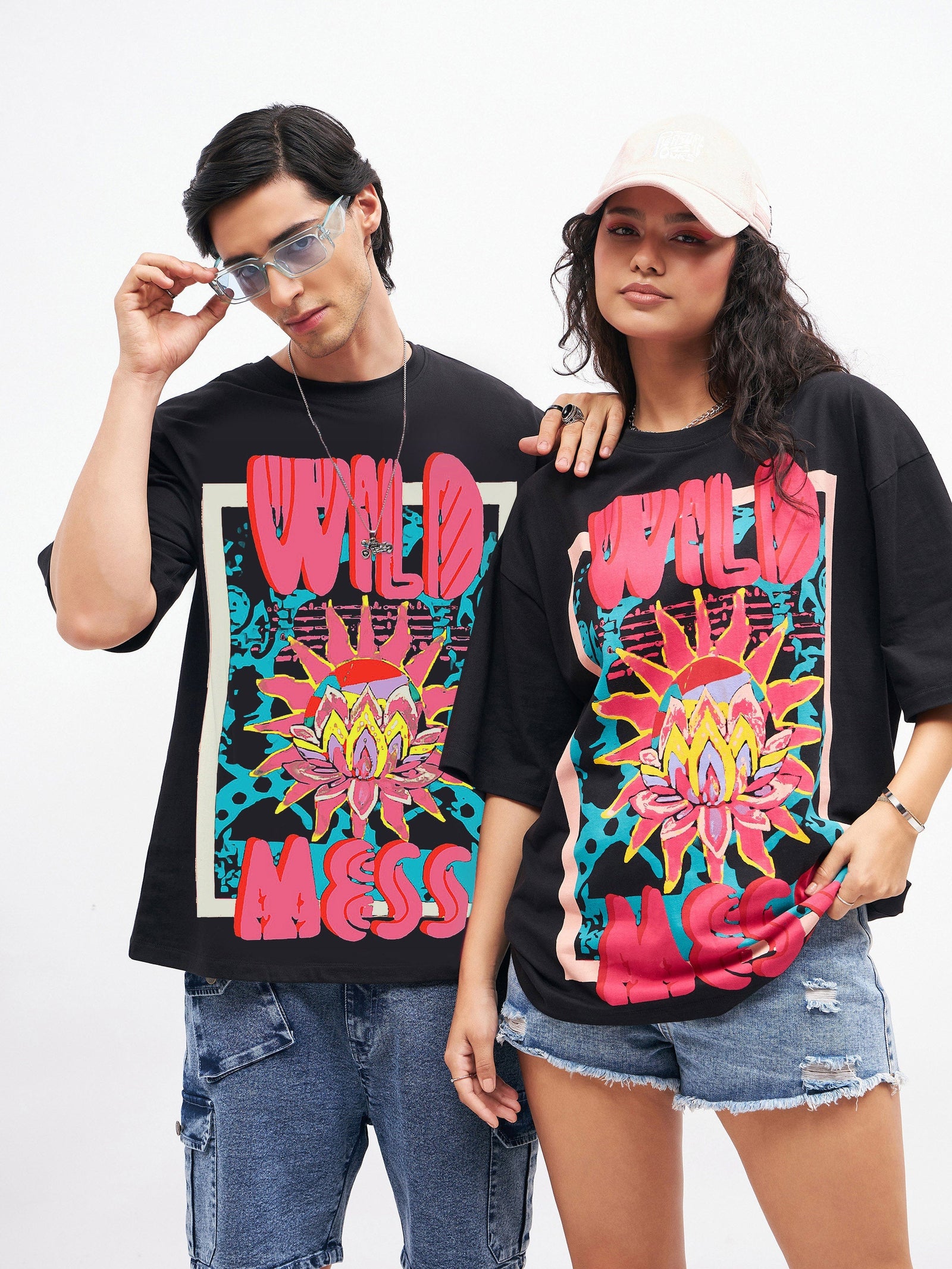 Unisex Black Wild Mess Oversized T-Shirt