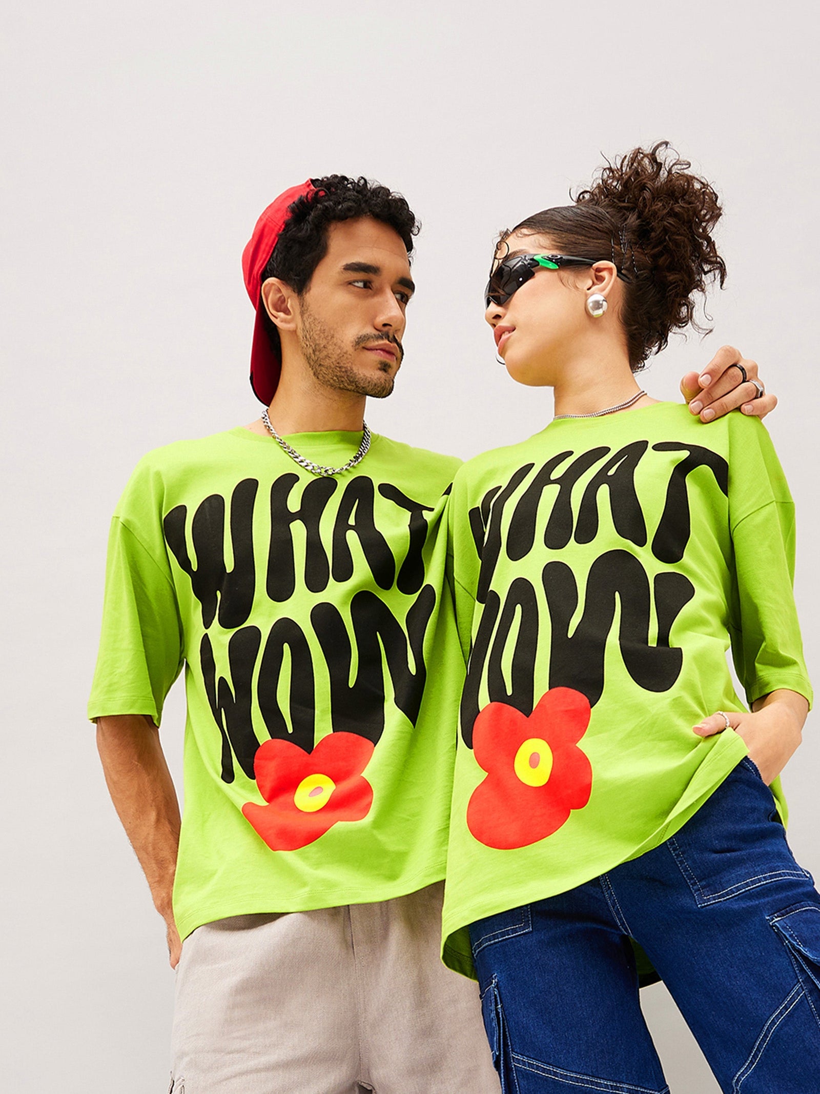 Unisex Green What Wow Oversized T-Shirt