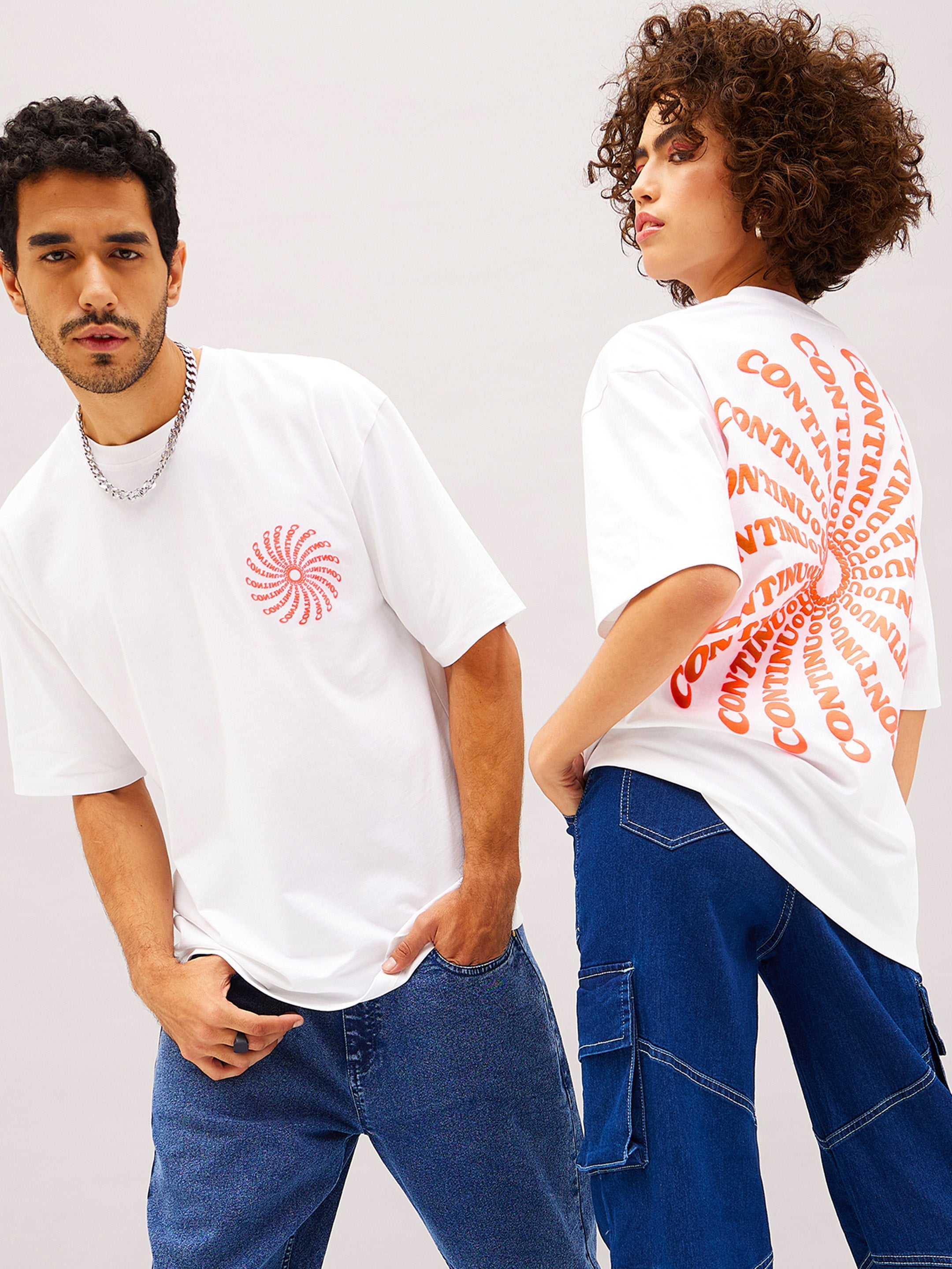 Unisex White Continue Oversized T-Shirt