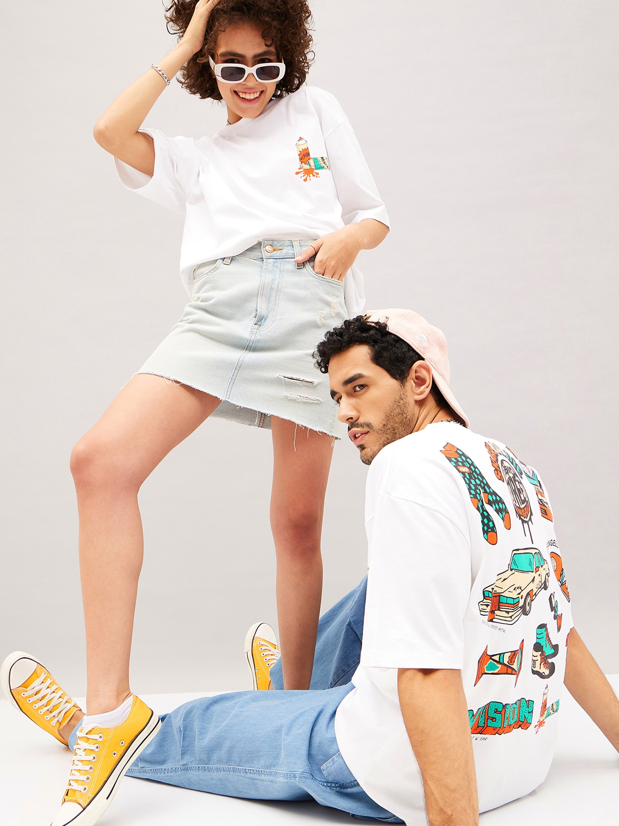 Unisex White Skate Or Die Oversized T-Shirt