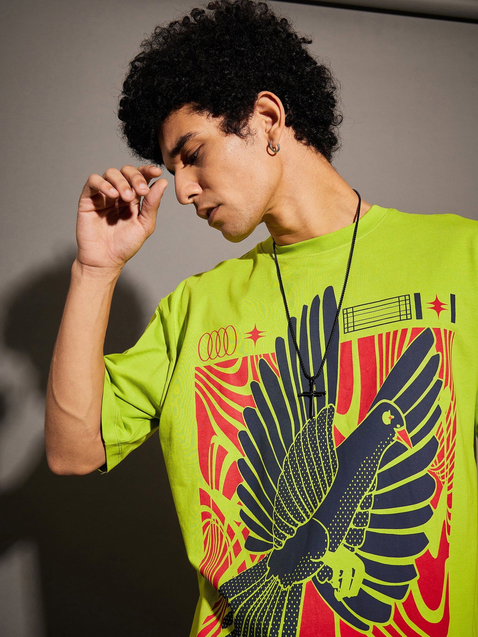 Unisex Green Bird Print Oversized T-Shirt