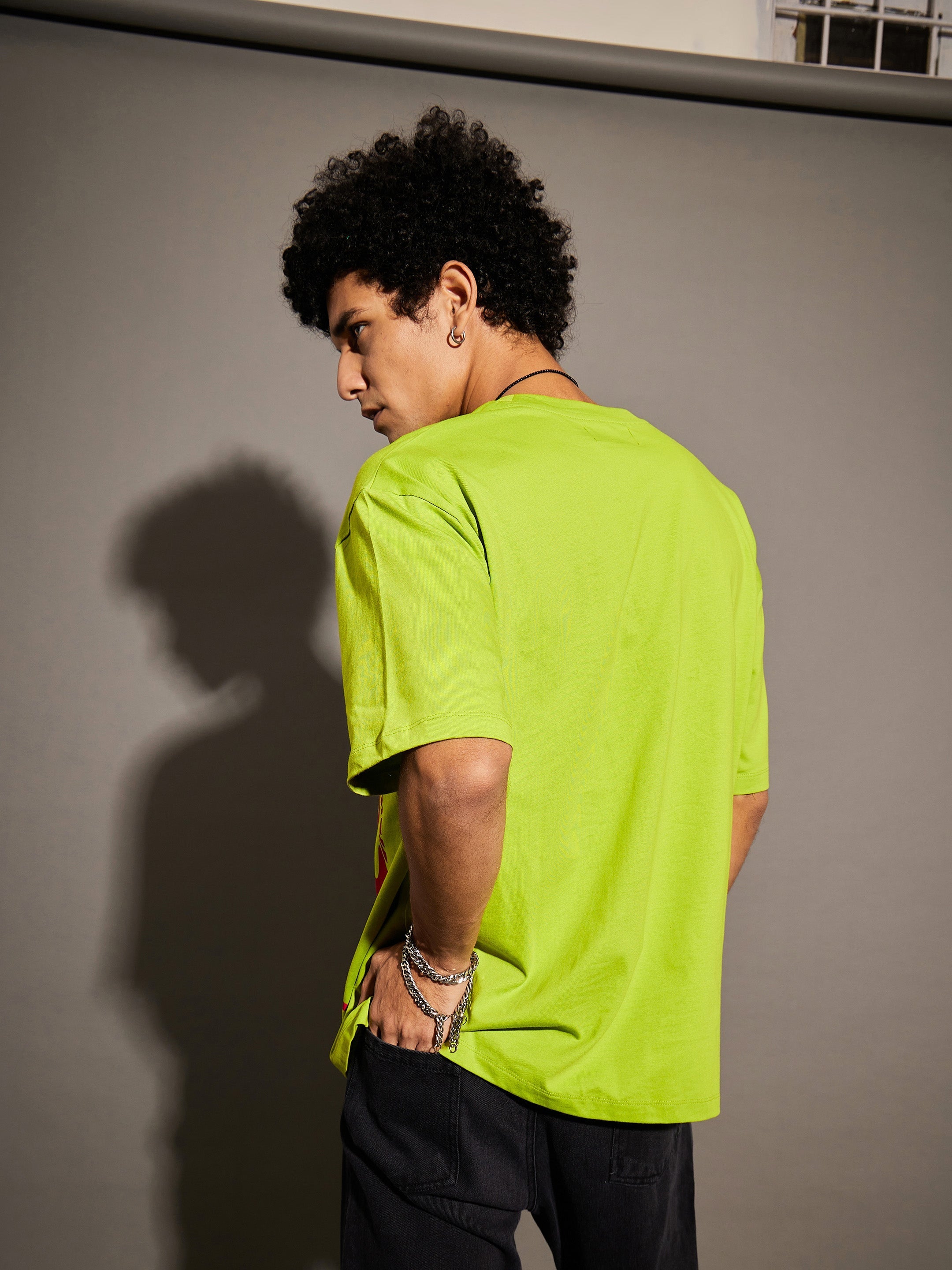 Unisex Green Bird Print Oversized T-Shirt