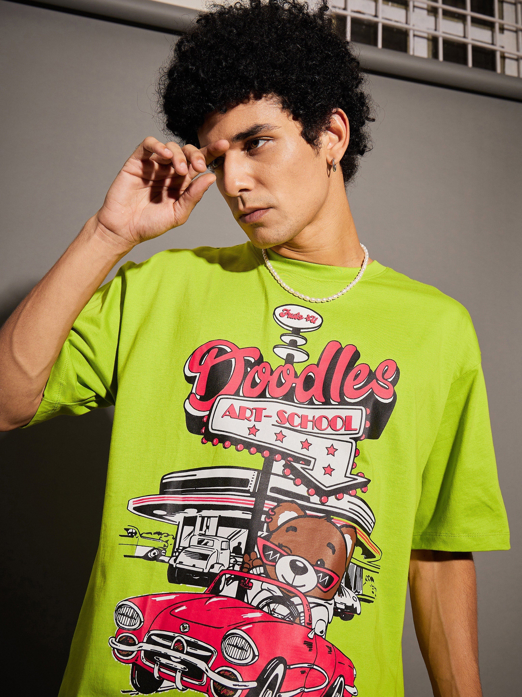 Unisex Green Doodles Oversized T-Shirt