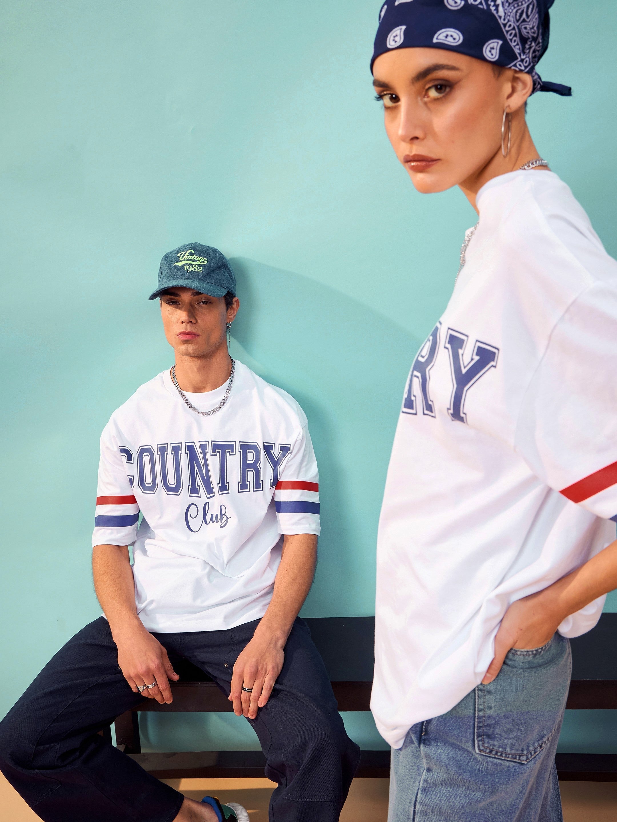 Unisex White Country Oversize T-Shirt