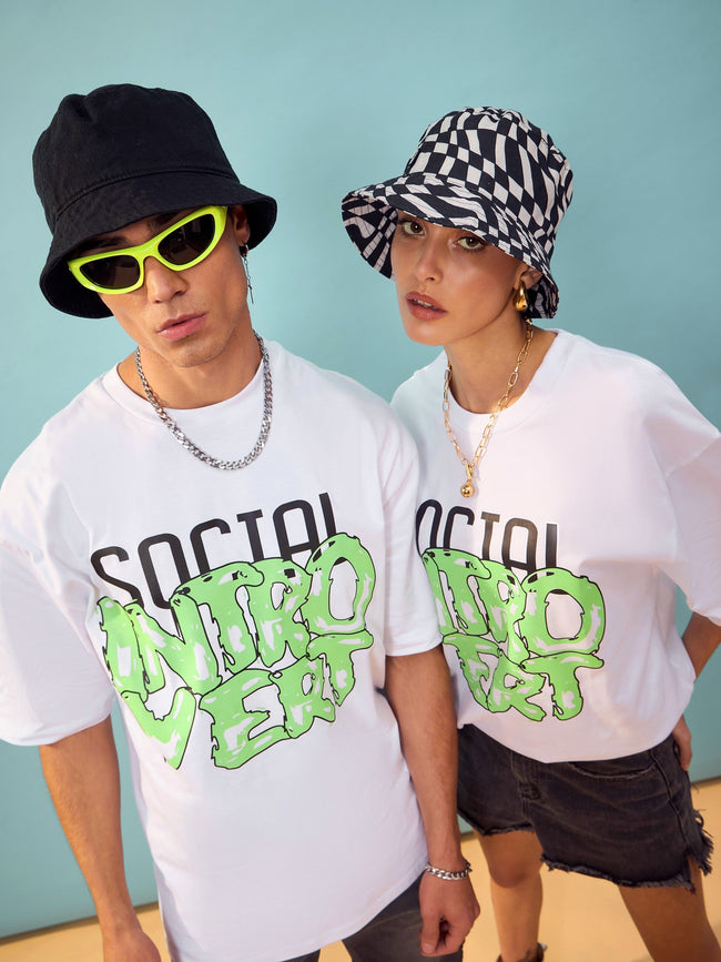 Unisex White Social Introvert Oversize T-Shirt